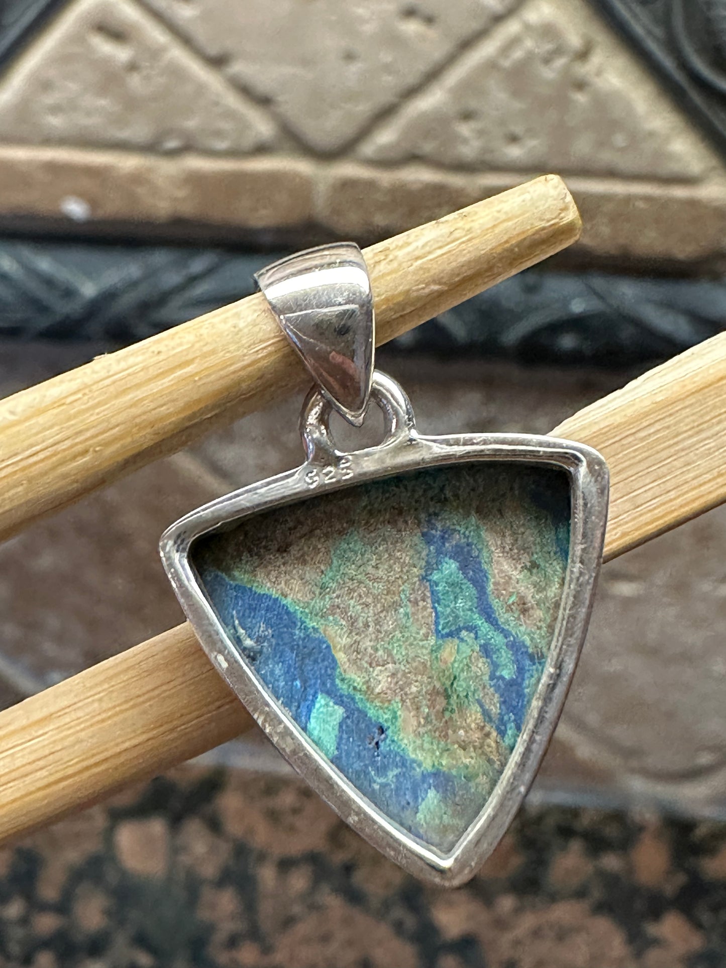 Natural Malachite in Azurite 925 Sterling Silver Pendant 25mm - Natural Rocks by Kala