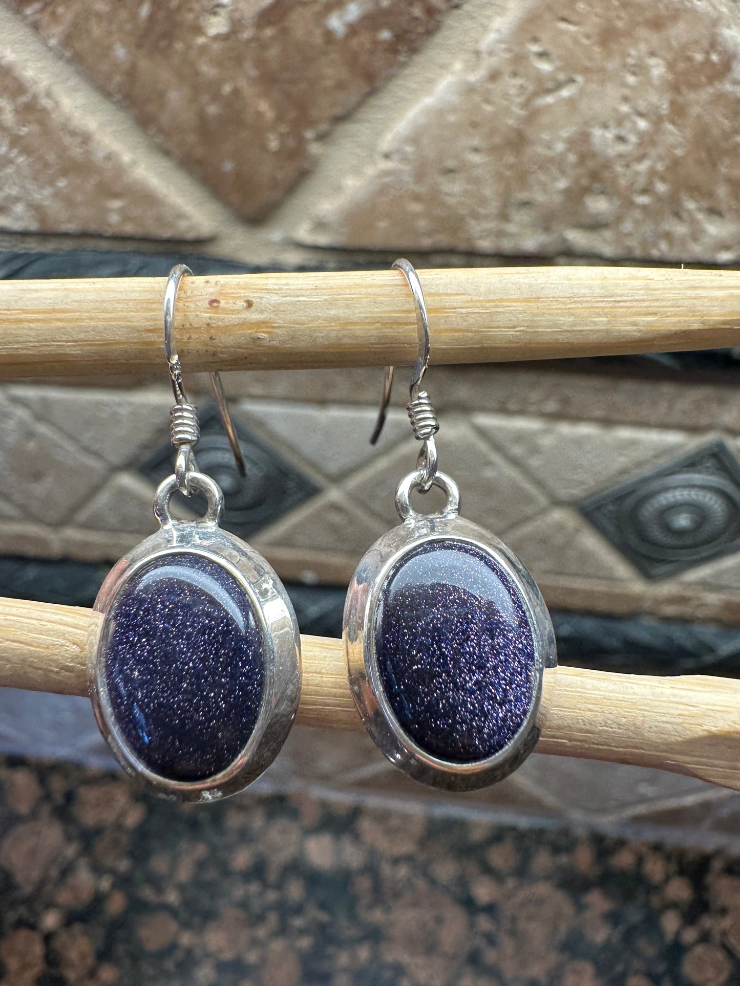 Natural Blue Sun Sitara 925 Solid Sterling Silver Earrings 30mm - Natural Rocks by Kala