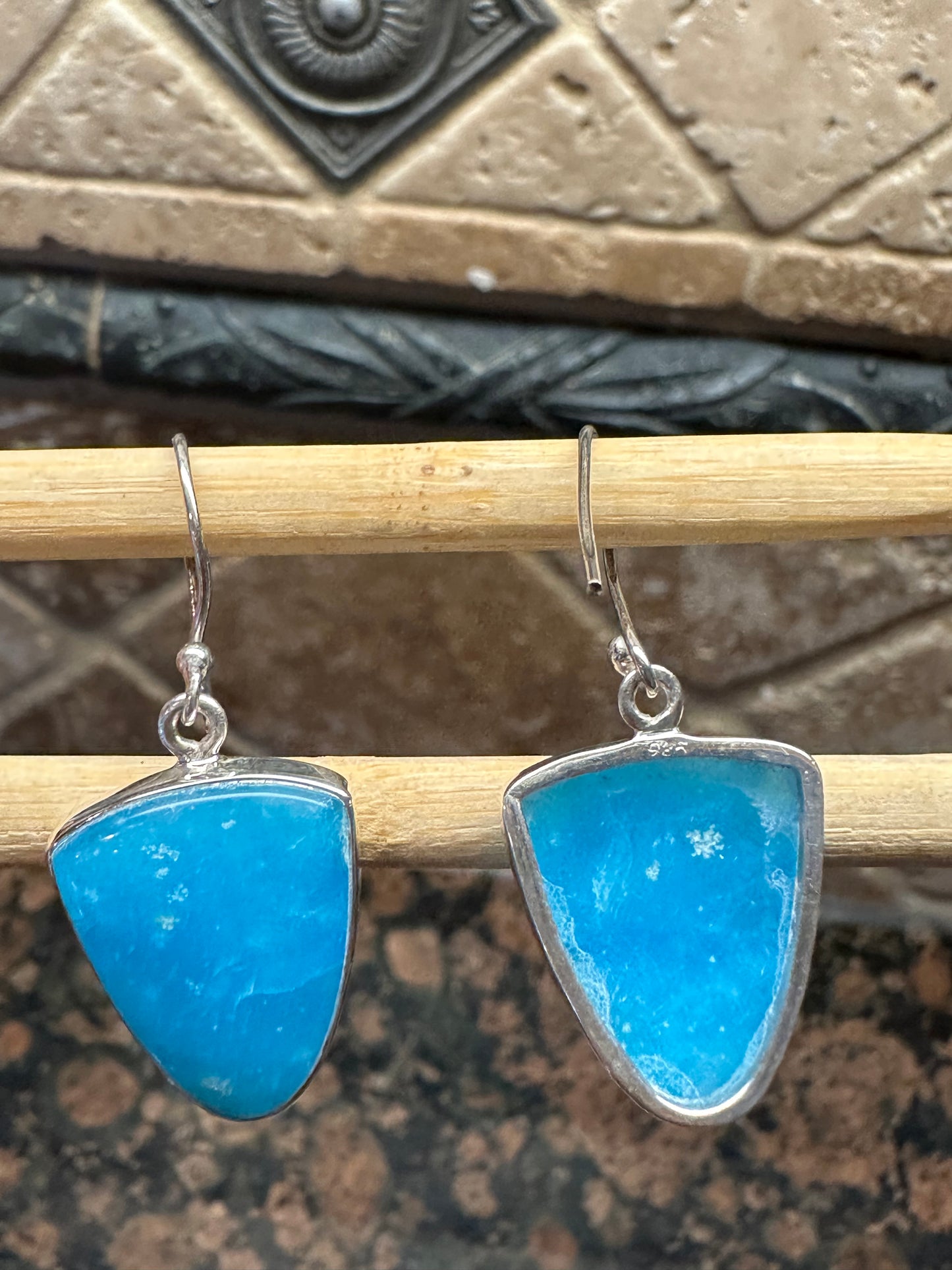 Genuine Blue Smithsonite 925 Solid Sterling Silver Earrings 35mm - Natural Rocks by Kala