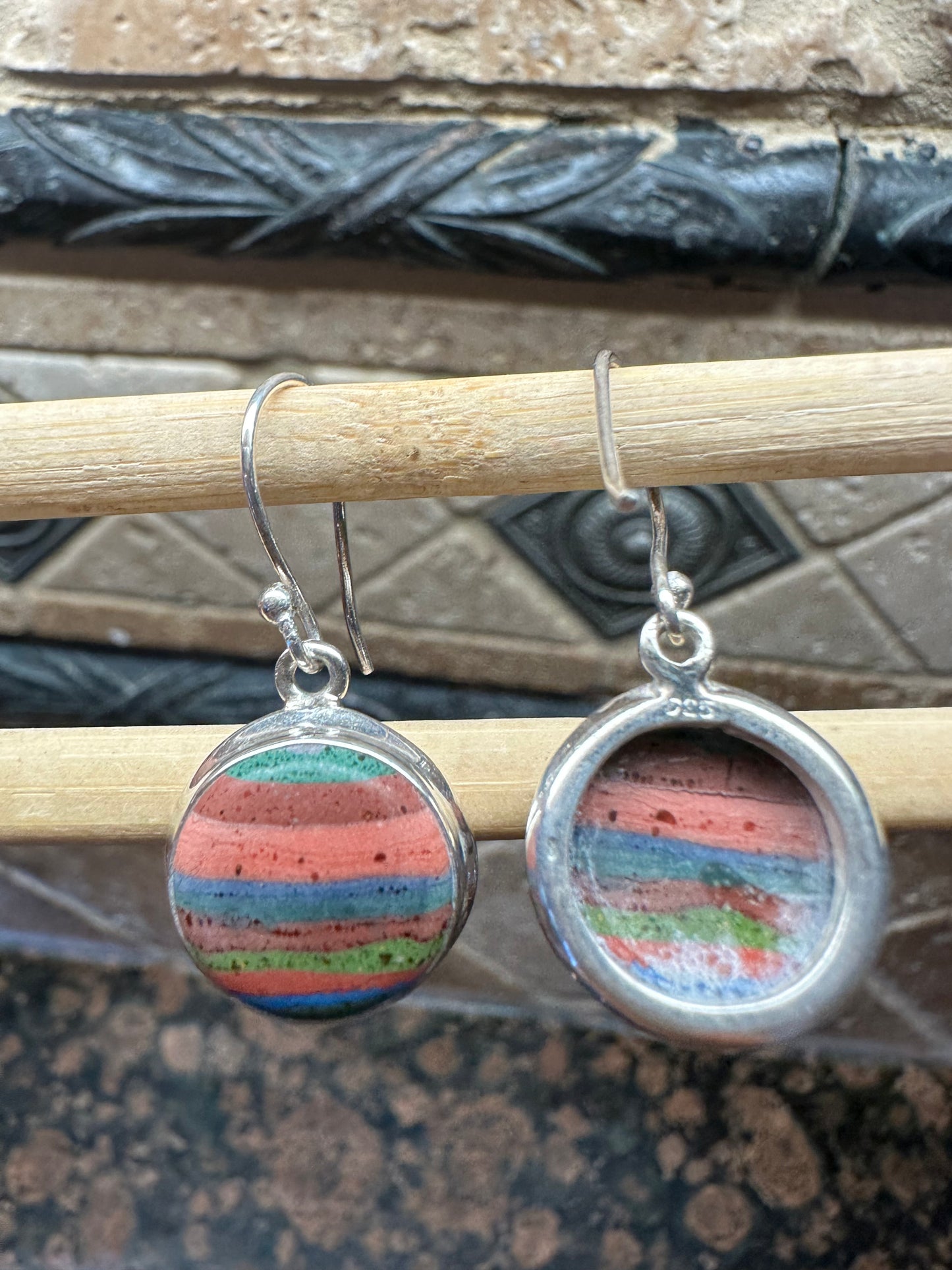 Rainbow Calsilica 925 Solid Sterling Silver Earrings 25mm - Natural Rocks by Kala