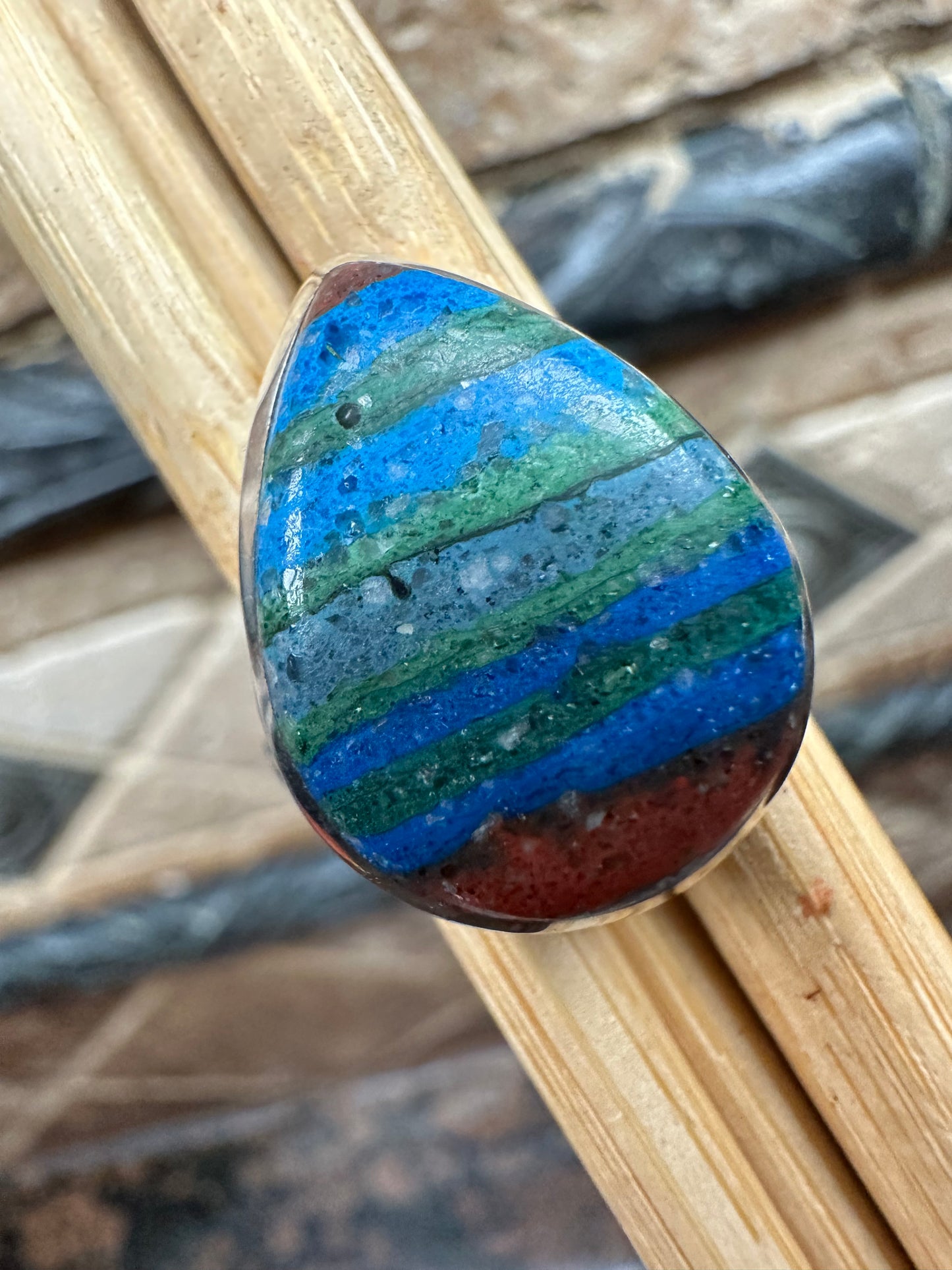 Rainbow Calsilica 925 Solid Sterling Silver Ring 6.5 - Natural Rocks by Kala