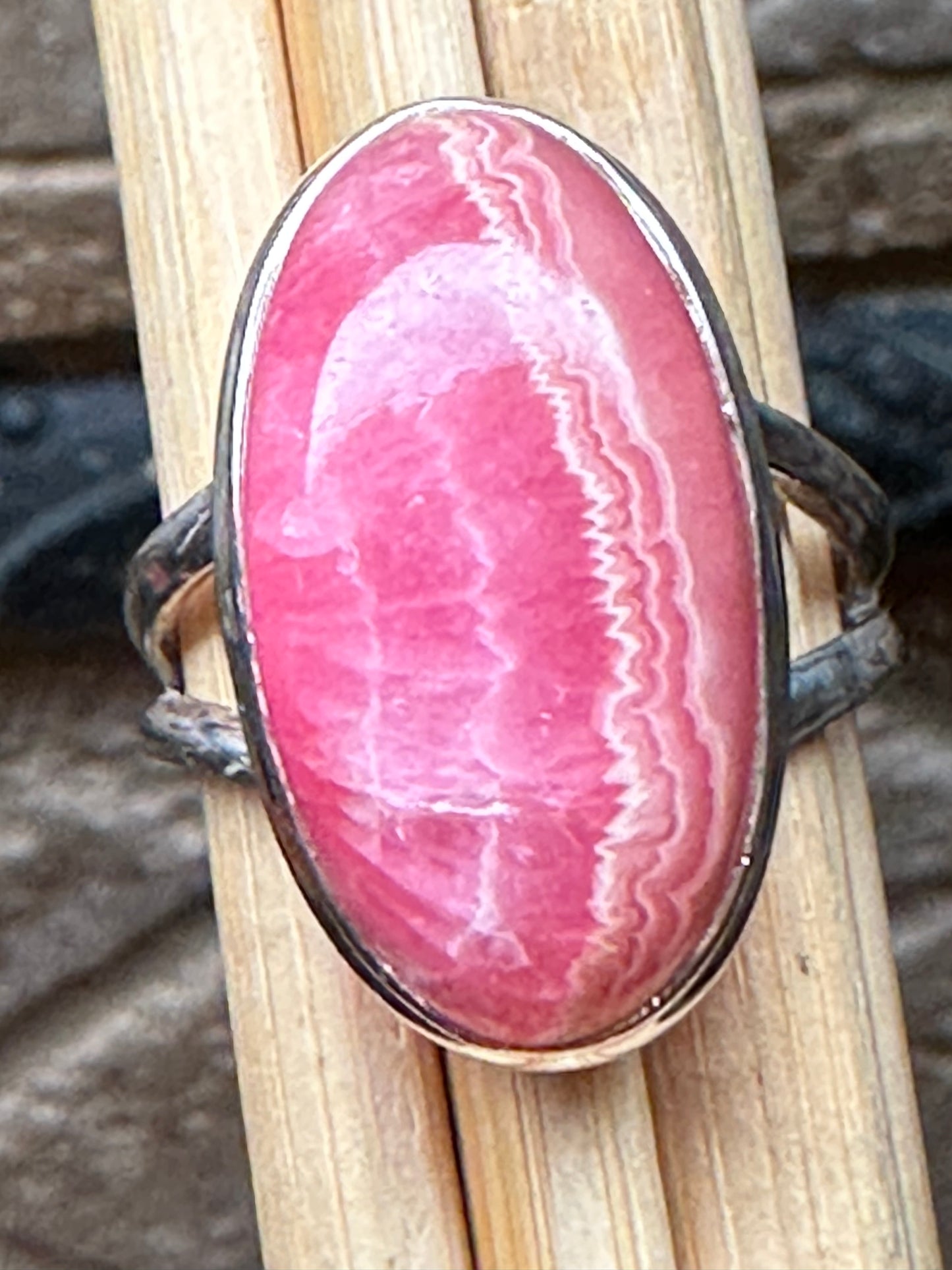 Natural Pink Rhodocrosite 925 Solid Sterling Silver Ring Size 8 - Natural Rocks by Kala
