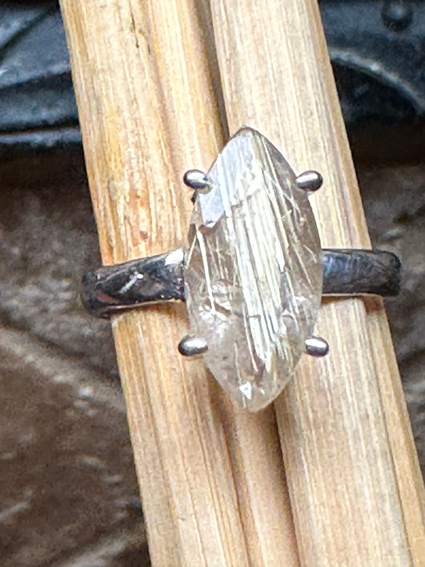 Genuine Golden Rutilated Quartz 925 Solid Sterling Silver Ring Size 7.75 - Natural Rocks by Kala