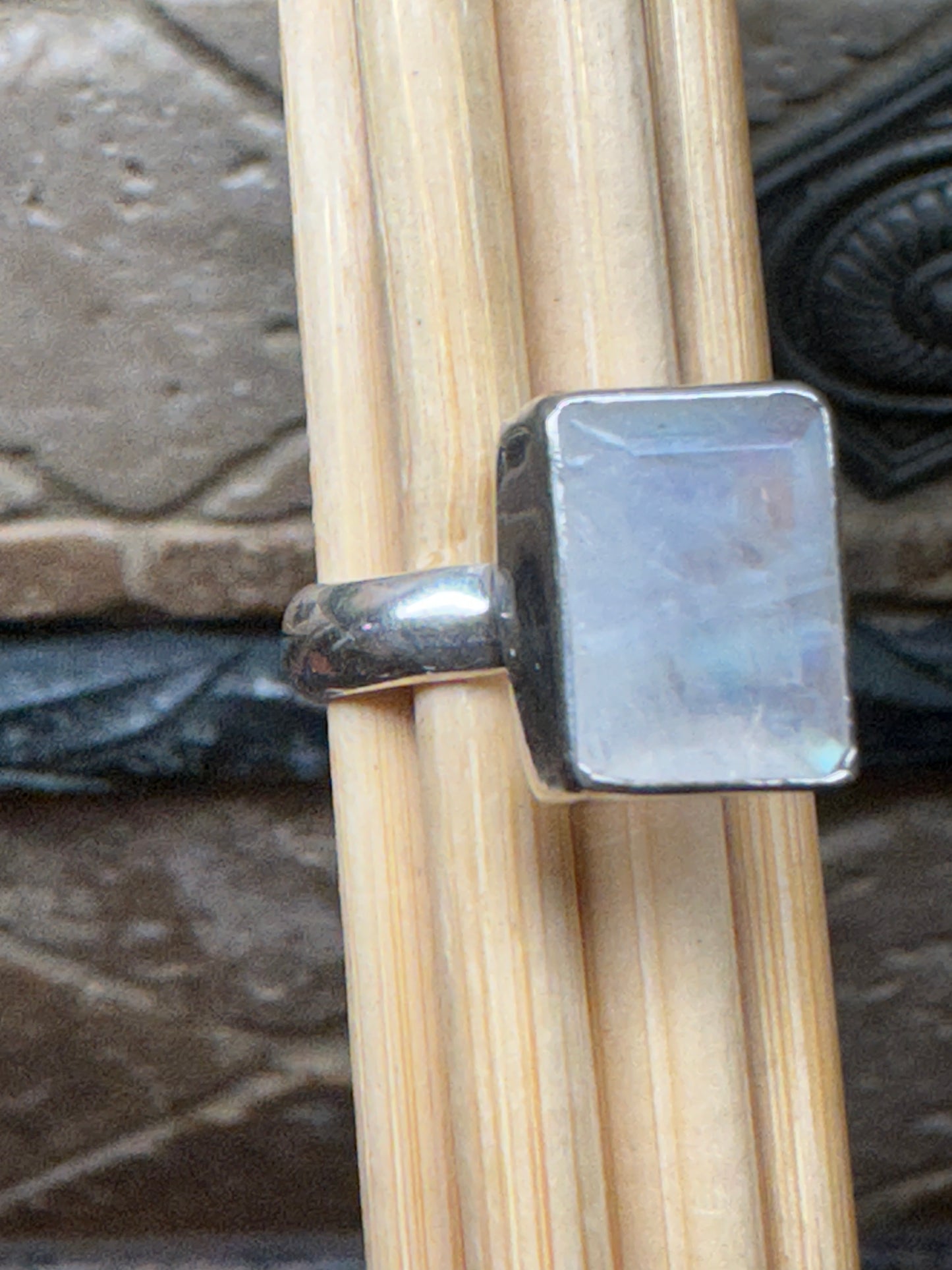 Natural Rainbow Moonstone 925 Solid Sterling Silver Engagement Ring Size 7.5 - Natural Rocks by Kala