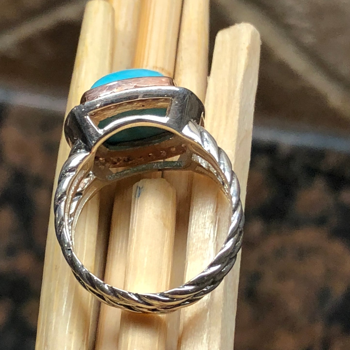 Natural Dominican Larimar 14k Rose Gold, 925 Solid Sterling Silver Ring Size 5, 6, 7, 8, 9 - Natural Rocks by Kala