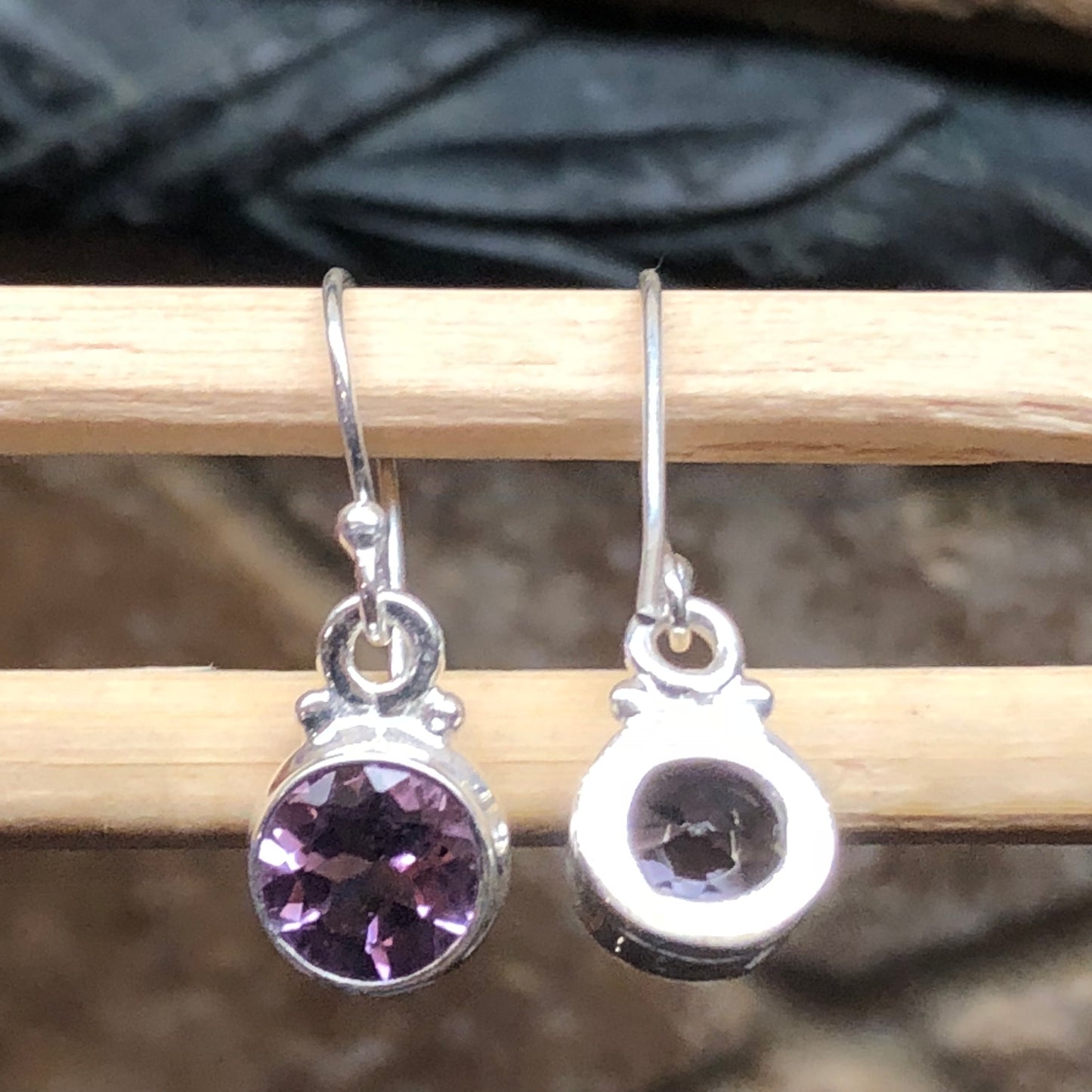 Natural 2ct Purple Amethyst 925 Solid Sterling Silver Earrings 25mm - Natural Rocks by Kala