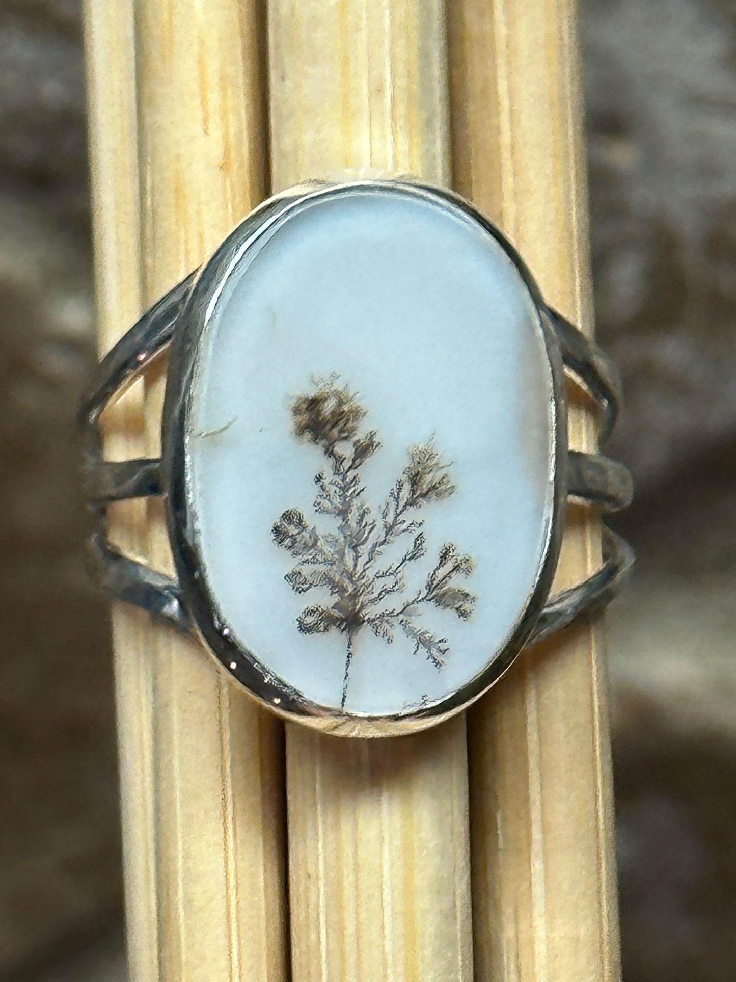 Genuine Georgian Scenic Dendritic Agate 925 Sterling Silver adjustable Ring Size 8.25 - Natural Rocks by Kala