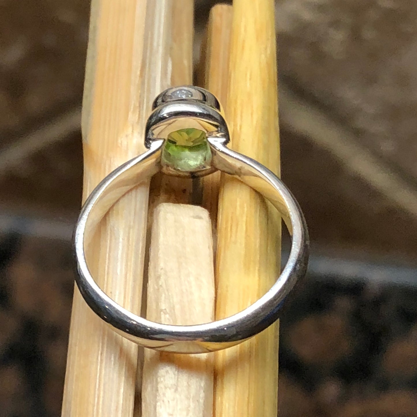 Natural 1.5ct Green Peridot 925 Solid Sterling Silver Engagement Ring Size 6.5, 7, 7.5, 8 - Natural Rocks by Kala