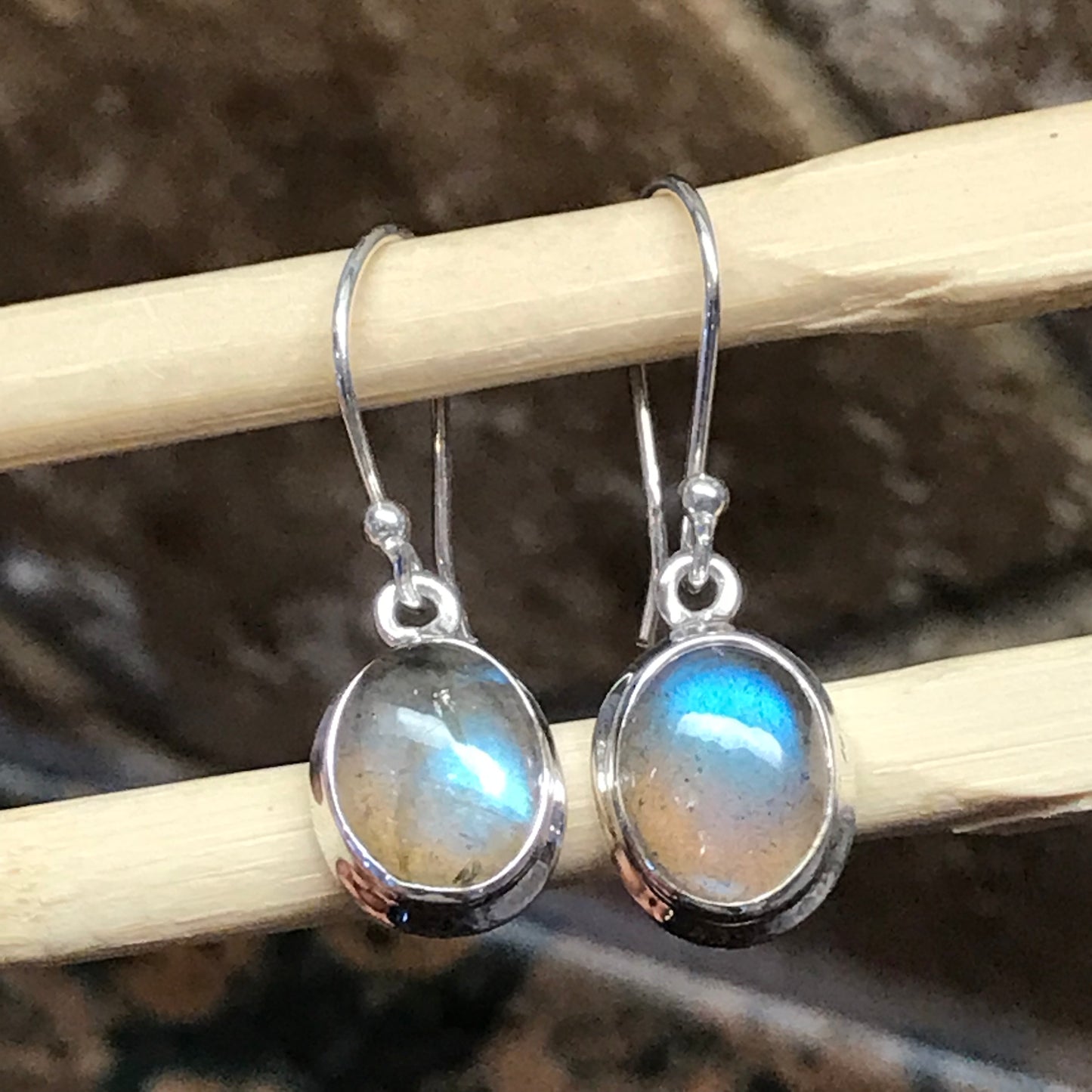 Natural Blue Labradorite 925 Sterling Silver Earrings 25mm - Natural Rocks by Kala
