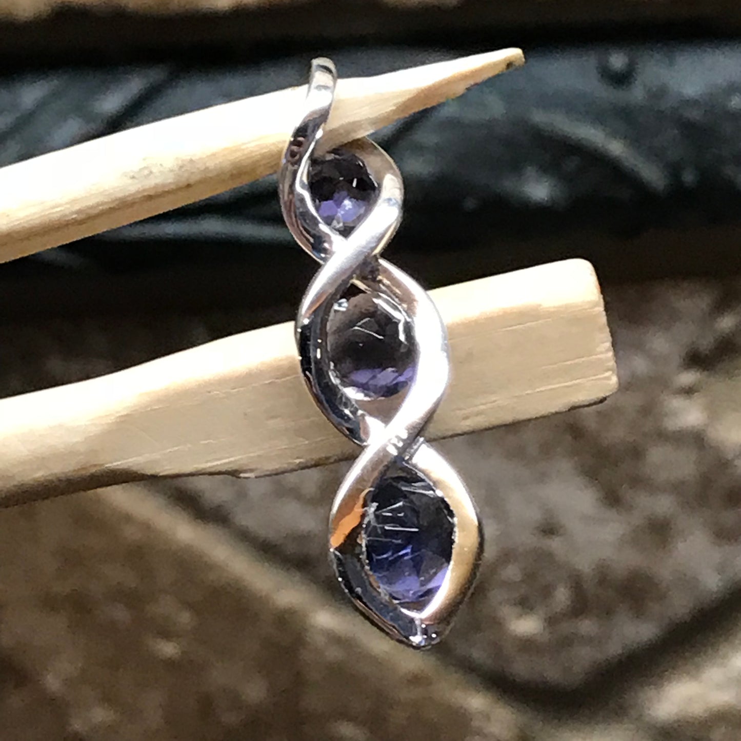 Natural 2ct Iolite 925 Solid Sterling Silver Pendant 28mm - Natural Rocks by Kala