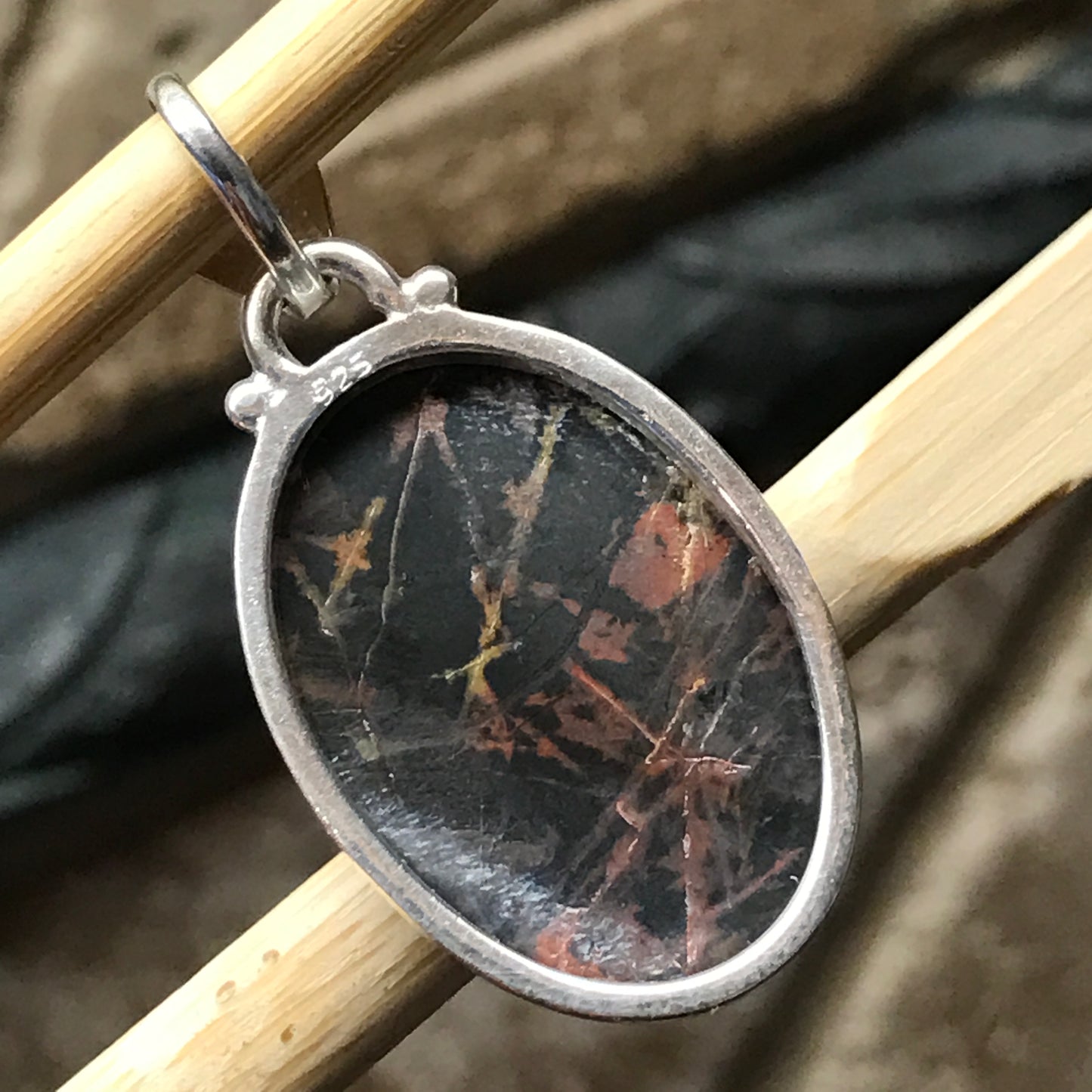 Genuine Australian Picasso Jasper 925 Solid Sterling Silver Pendant 35mm - Natural Rocks by Kala