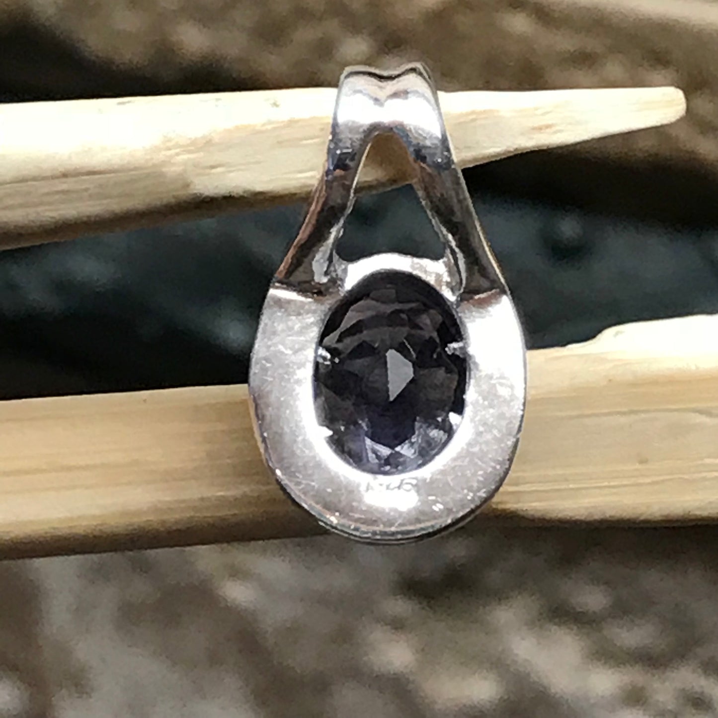 Natural 1ct Iolite 925 Solid Sterling Silver Pendant 15mm - Natural Rocks by Kala