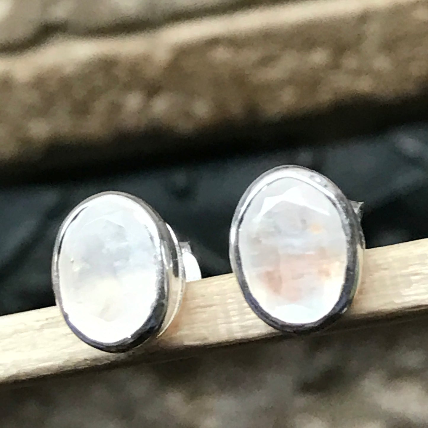 Natural Rainbow Moonstone 925 Solid Sterling Silver Earrings 8mm - Natural Rocks by Kala