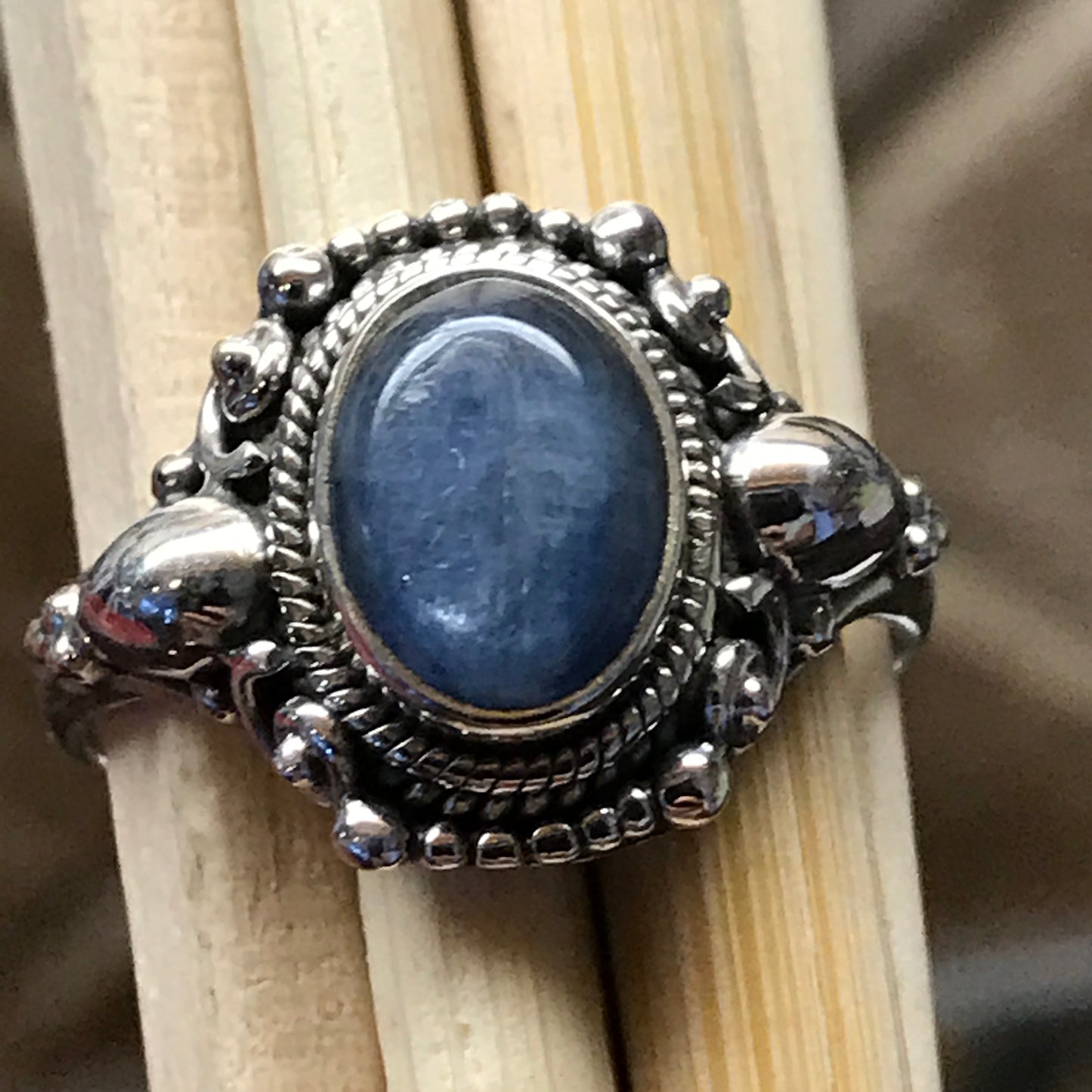 Natural Royal Blue Kyanite 925 Solid Sterling Silver Engagement Ring Size 6, 7, 8, 9 - Natural Rocks by Kala