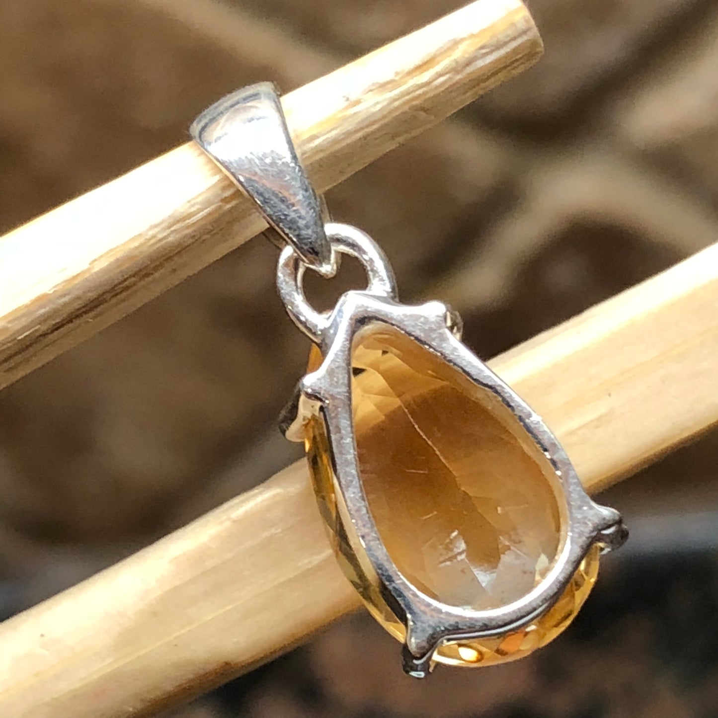 Natural 4ct Golden Citrine 925 Sterling Silver Pendant 20mm - Natural Rocks by Kala