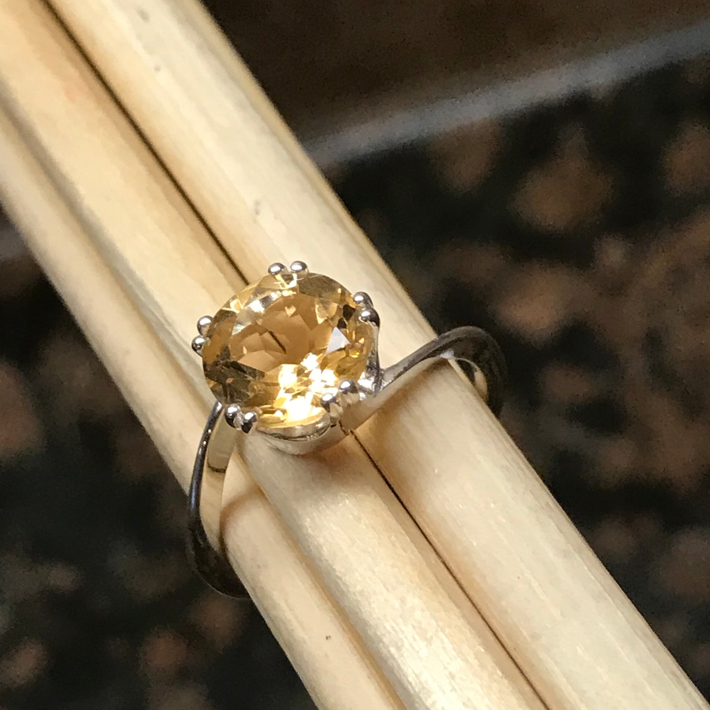 Natural 1.25ct Golden Citrine 925 Solid Sterling Silver Engagement Ring Size 6, 7, 8, 9 - Natural Rocks by Kala