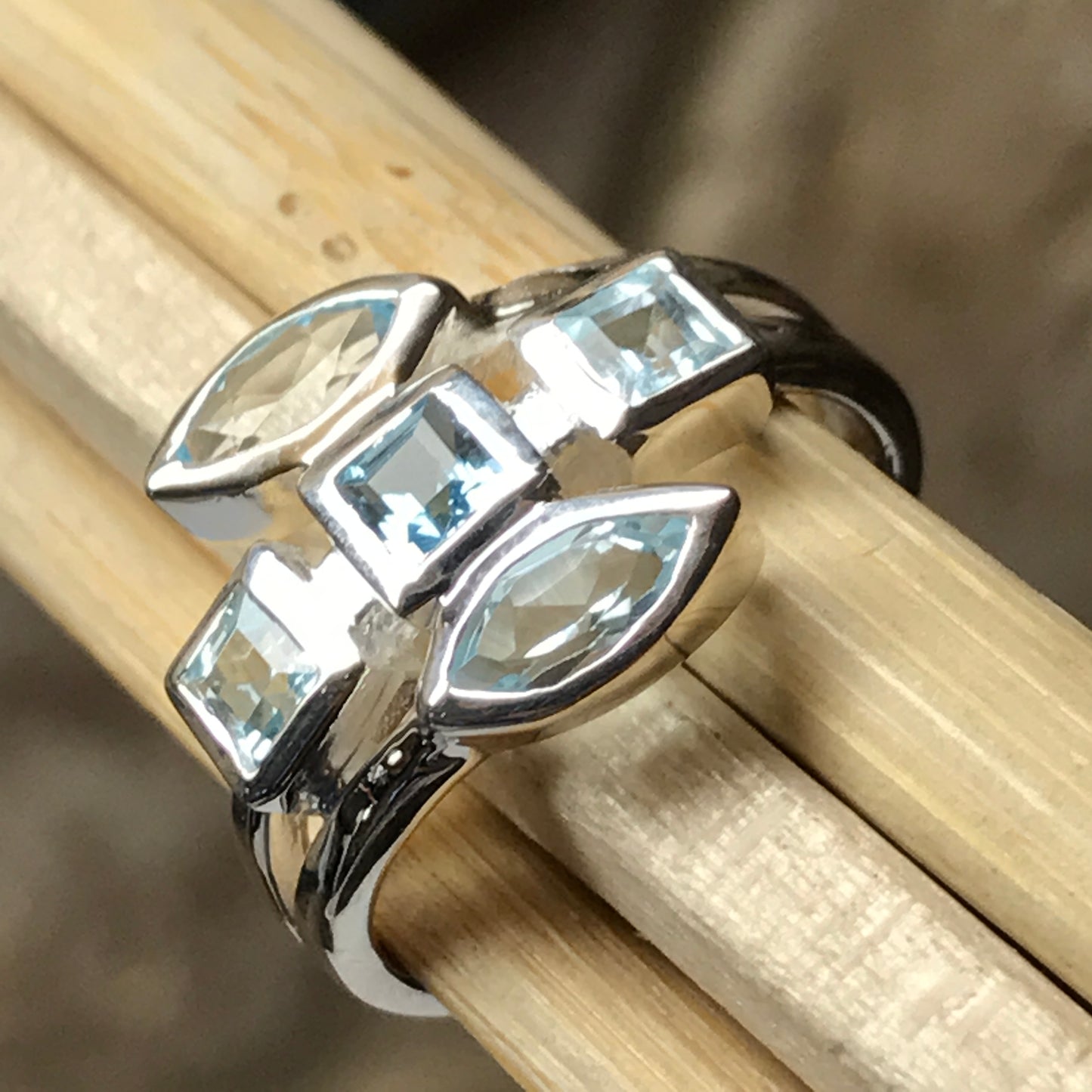 Natural 1.5ct Blue Topaz 925 Solid Sterling Silver Ring Size 6, 7, 8 - Natural Rocks by Kala