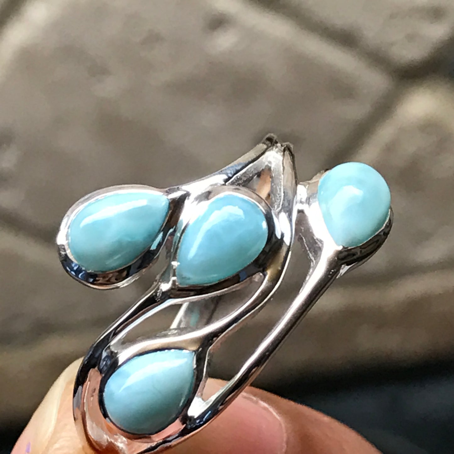 Natural Dominican Larimar 925 Solid Sterling Silver Stackable Ring Size 6, 8, 9 - Natural Rocks by Kala
