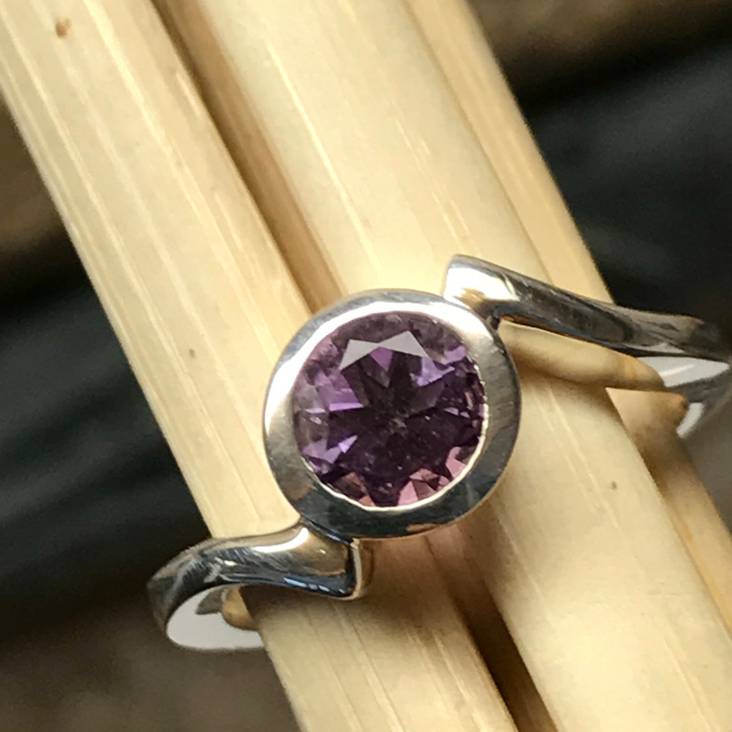 Natural 1ct Purple Amethyst 925 Sterling Silver Engagement Ring Size 6, 7, 8, 9 - Natural Rocks by Kala