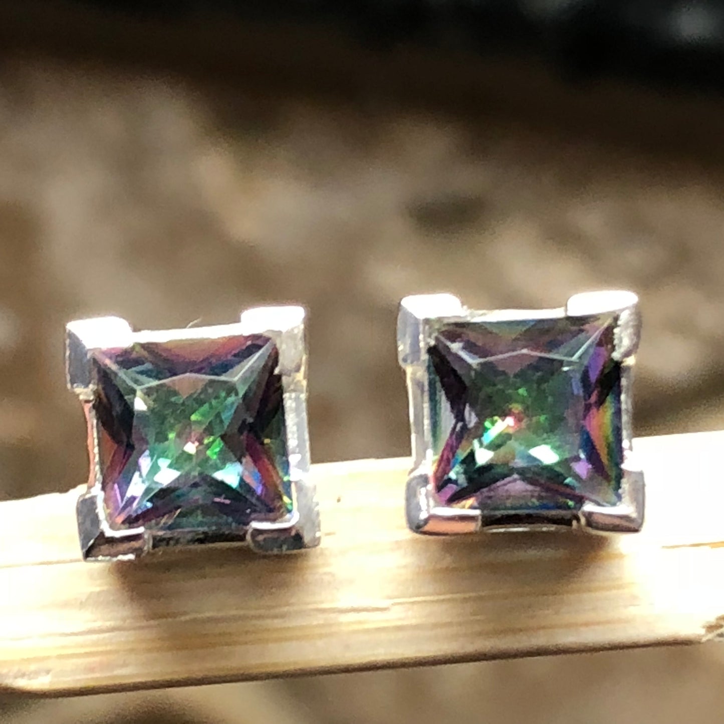 Gorgeous 2ct Mystic Topaz 925 Solid Sterling Silver Earrings 7mm - Natural Rocks by Kala