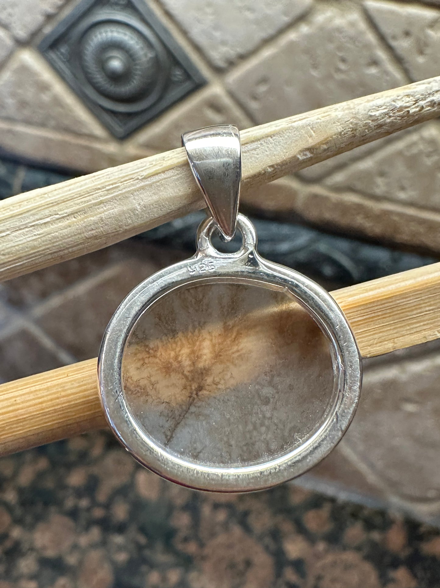 Rare Scenic Dendritic Agate 925 Solid Sterling Silver Pendant 24mm - Natural Rocks by Kala