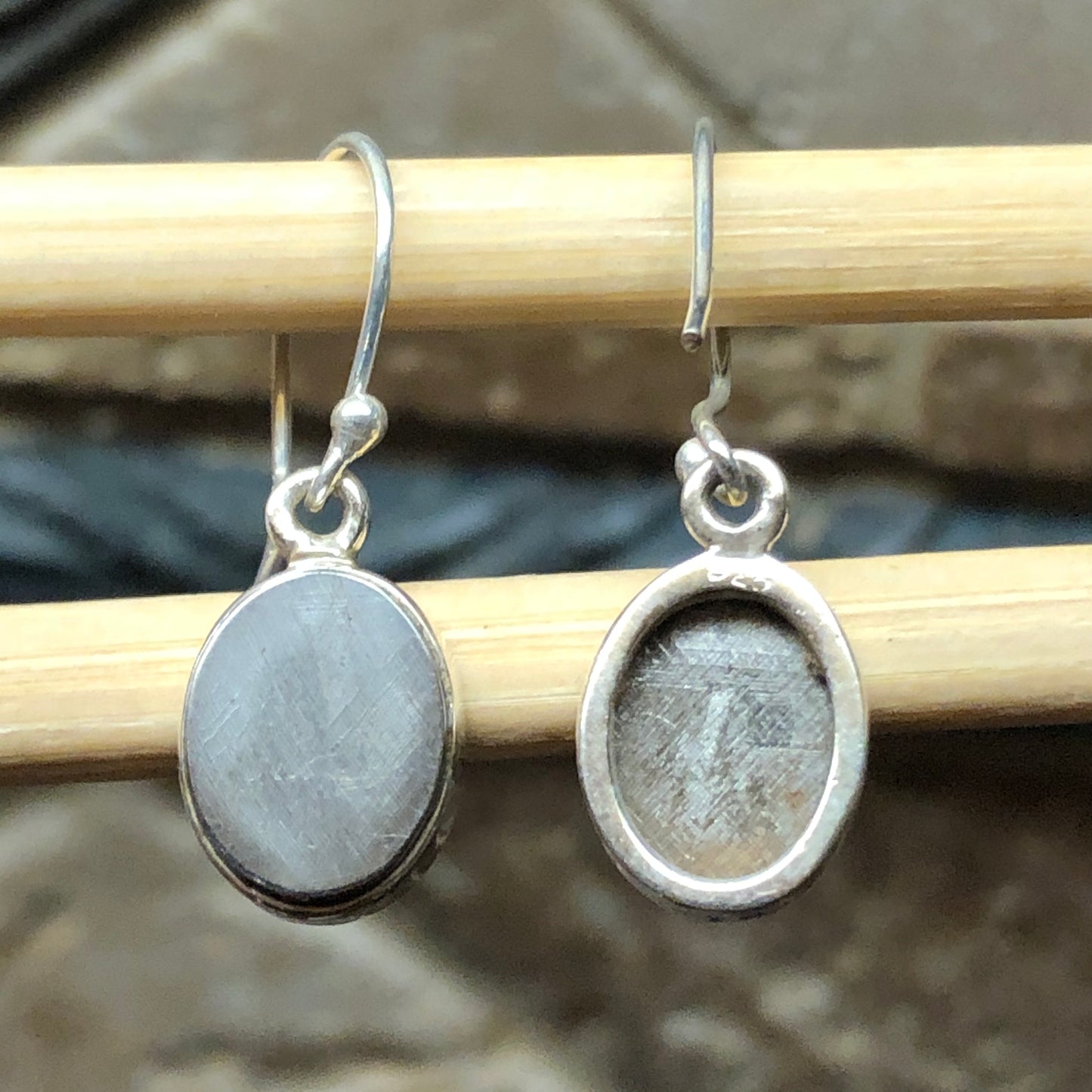 Natural Muonionalusta Meteorite Sweden 925 Solid Sterling Silver Earrings 25mm - Natural Rocks by Kala