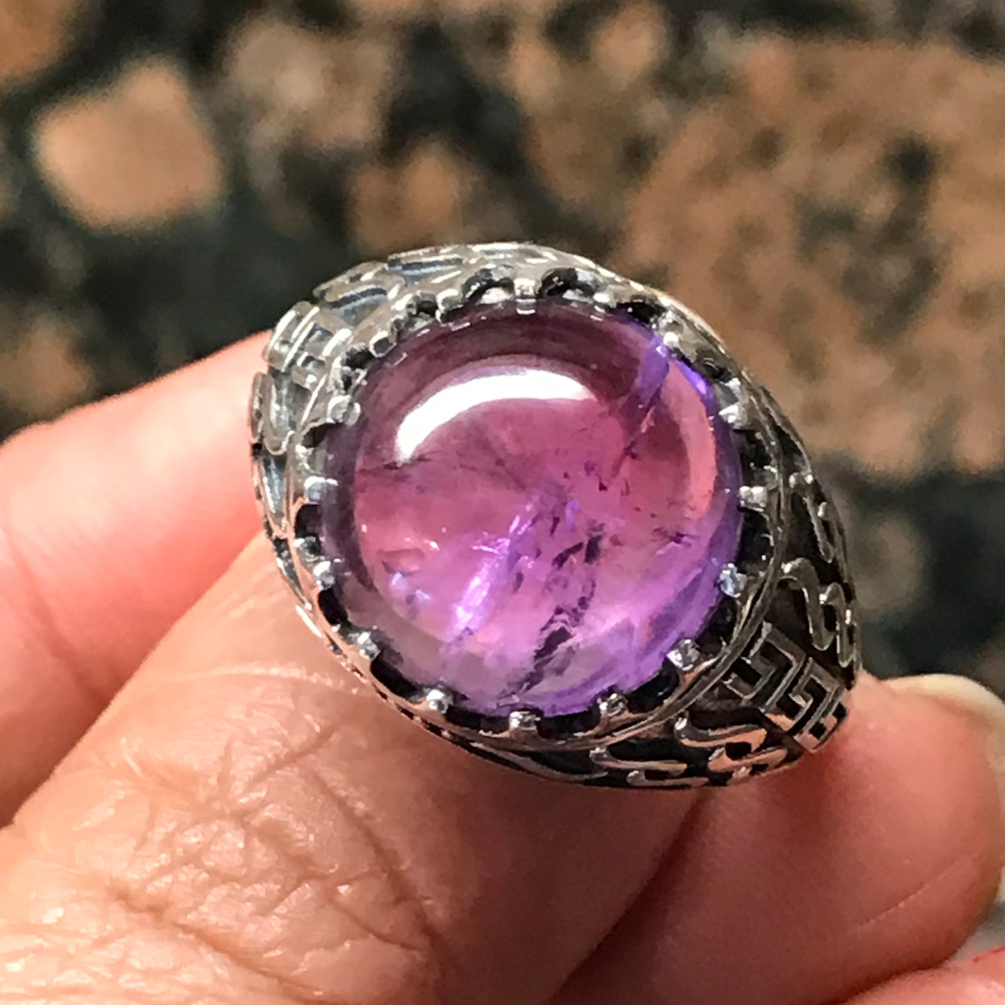 Natural Cabochan Amethyst 925 Solid Sterling Silver Men's Ring Size 8, 9, 10, 11, 12, 13 - Natural Rocks by Kala