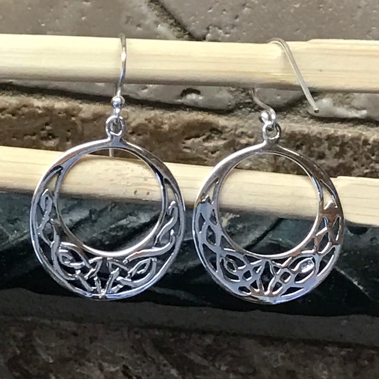 Celtic Knot 925 Solid Sterling Silver Earrings 35mm - Natural Rocks by Kala