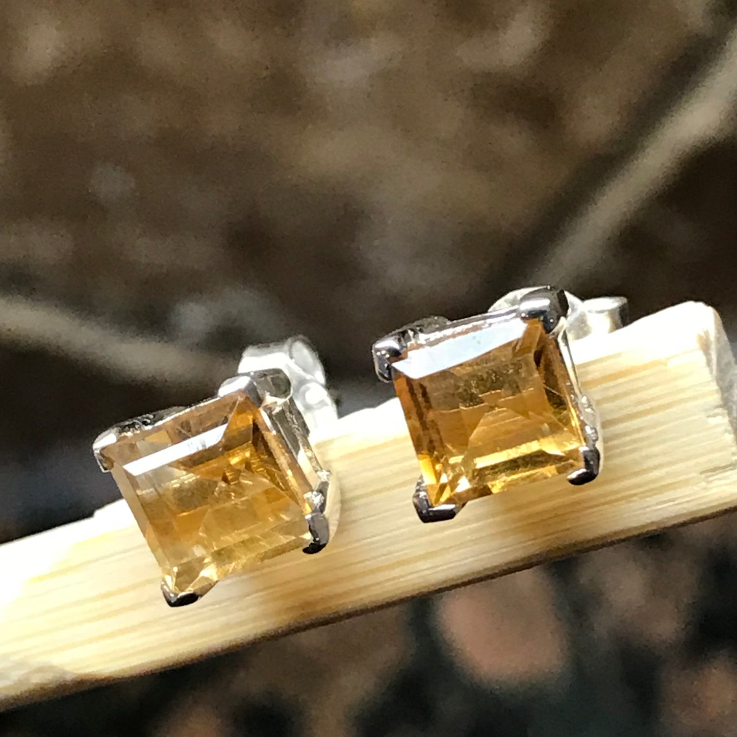 Natural 1.5ct Golden Citrine 925 Solid Sterling Silver Earring 5mm - Natural Rocks by Kala