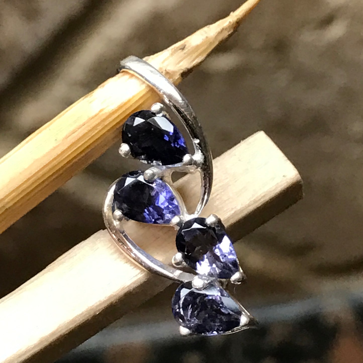 Natural 4ct Iolite 925 Solid Sterling Silver Pendant 28mm - Natural Rocks by Kala