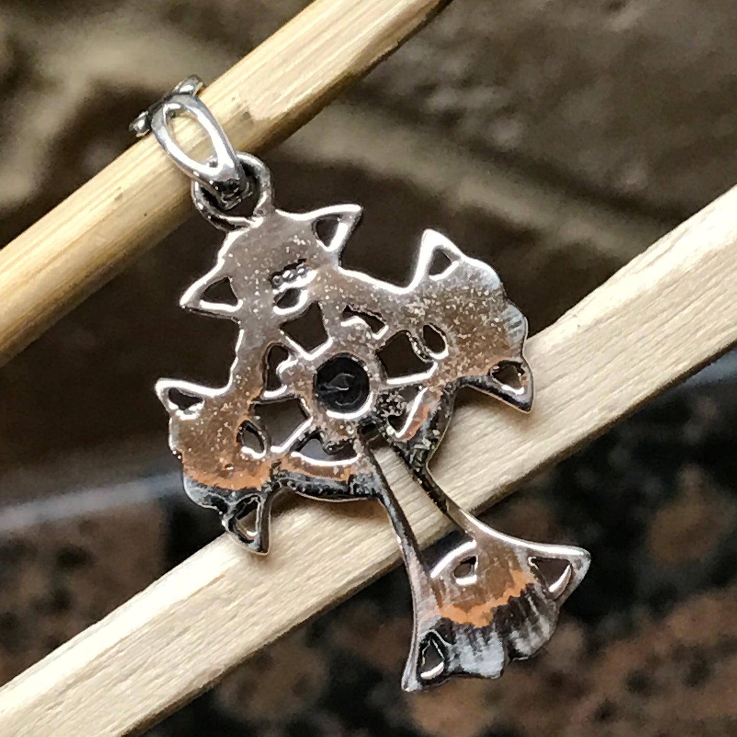 Natural Iolite 925 Solid Sterling Silver Cross Pendant 36mm - Natural Rocks by Kala