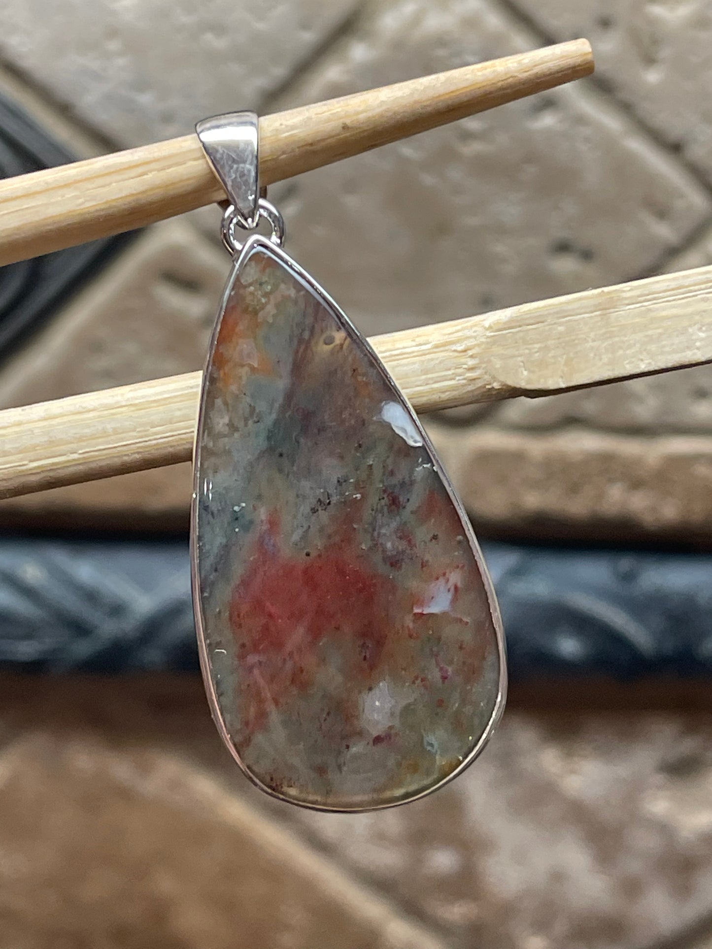 Natural Texas Moss Agate 925 Sterling Silver Scenic Pendant 50mm - Natural Rocks by Kala