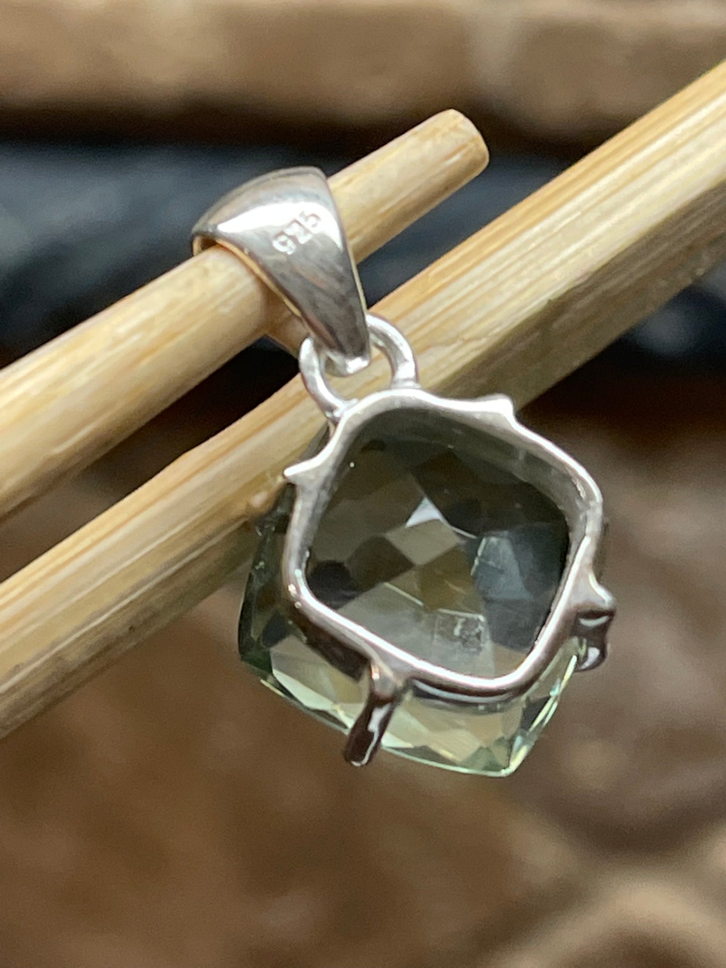 Natural 6ct Green Amethyst 925 Solid Sterling Silver Pendant 20mm - Natural Rocks by Kala