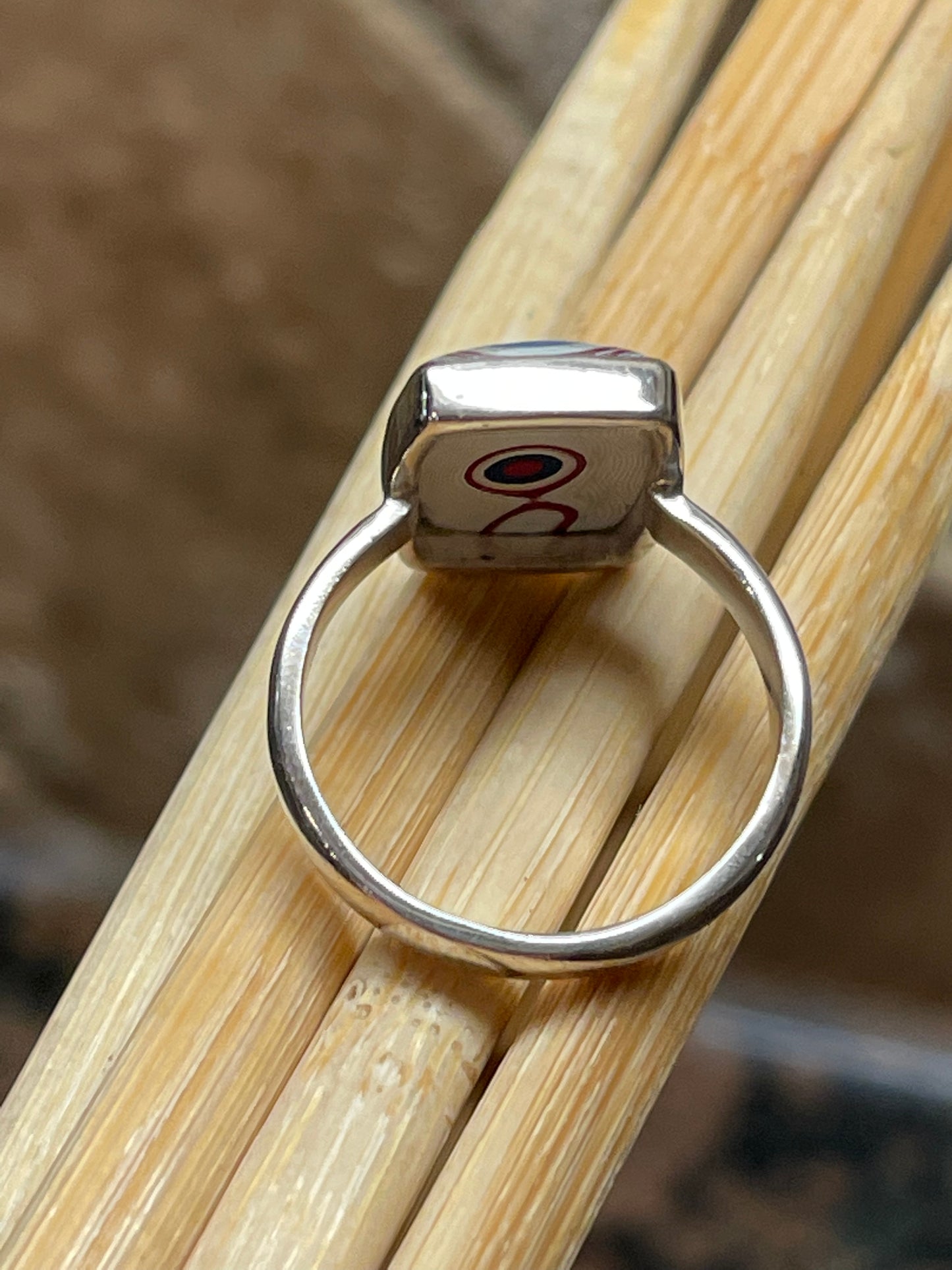 Gorgeous Fordite Agate 925 Solid Sterling Silver Ring Size 8 - Natural Rocks by Kala