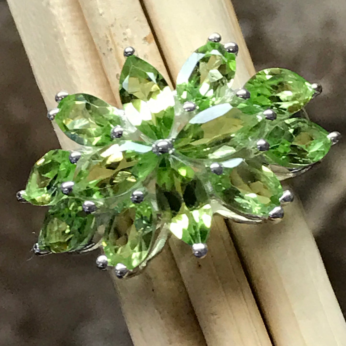 Natural 10ct Green Peridot 925 Solid Sterling Silver Ring Size 6, 7, 9 - Natural Rocks by Kala