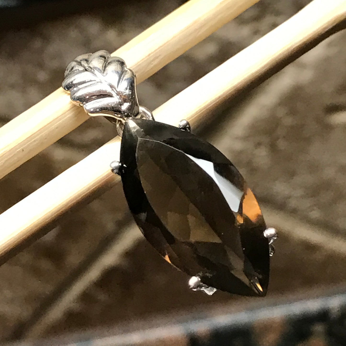 Natural 10ct Smoky Topaz 925 Solid Sterling Silver Pendant 35mm - Natural Rocks by Kala