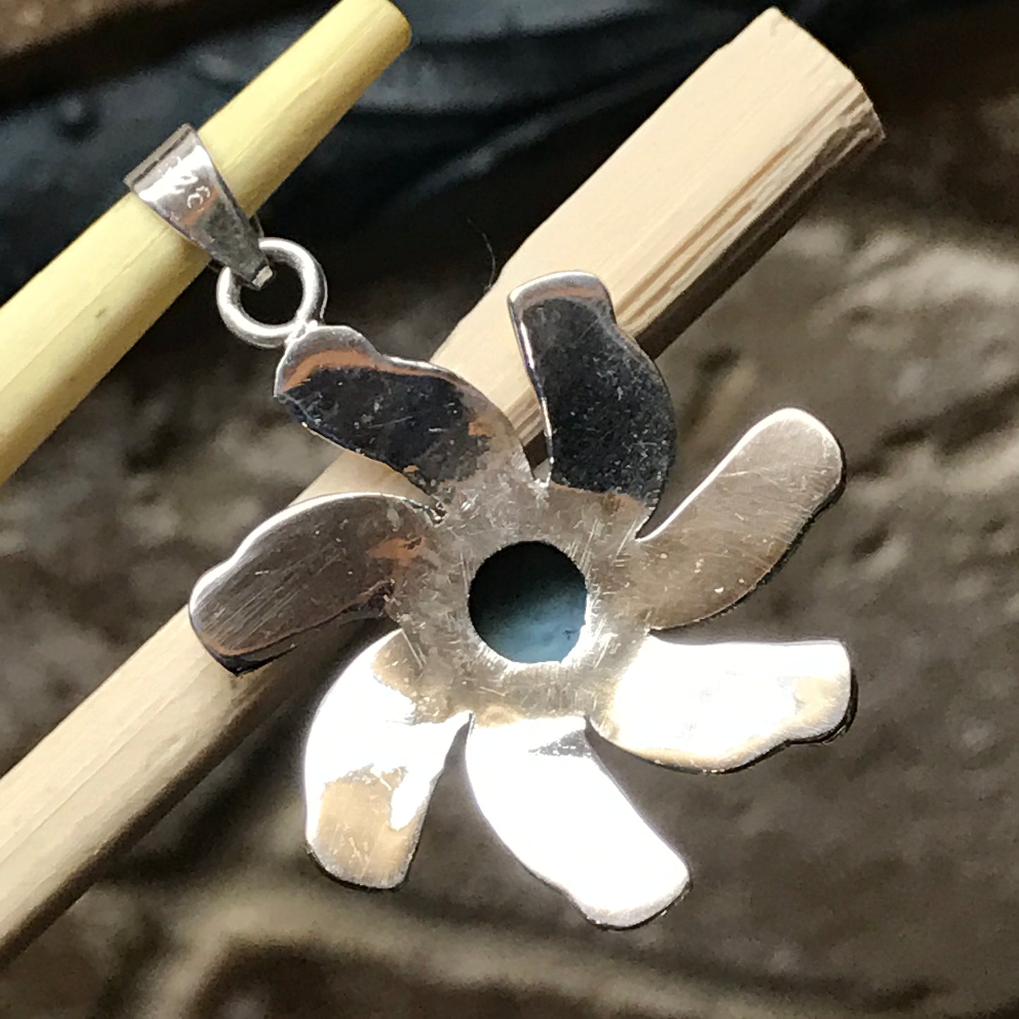 Natural Dominican Larimar 925 Solid Sterling Silver Pendant 35mm - Natural Rocks by Kala