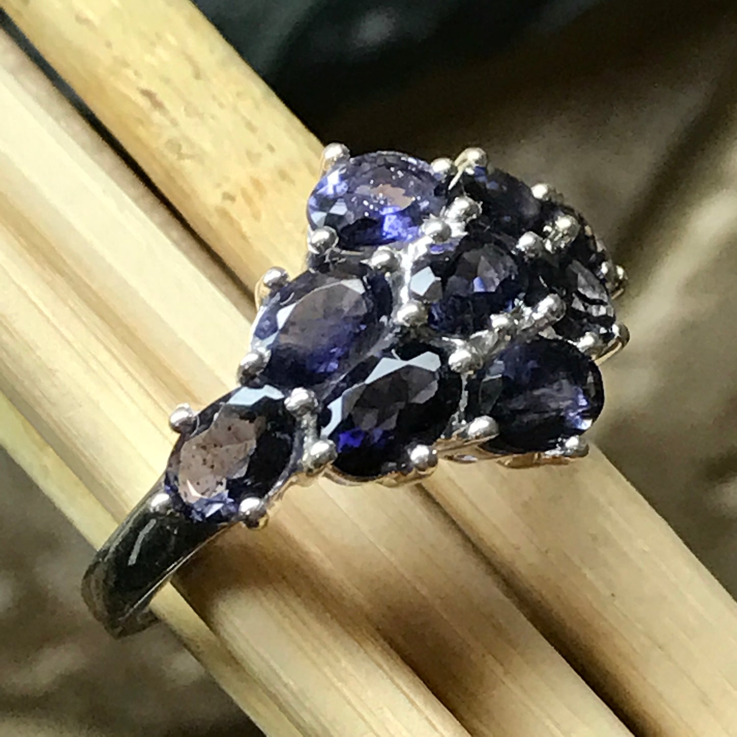 Natural 7ct Iolite 925 Solid Sterling Silver Wedding Ring Size 5, 6, 7, 8, 9 - Natural Rocks by Kala