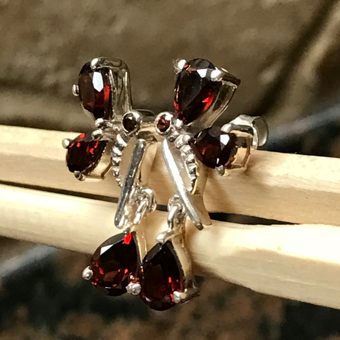 Genuine 4ct Pyrope Garnet 925 Solid Sterling Silver Bee Earrings 25mm - Natural Rocks by Kala