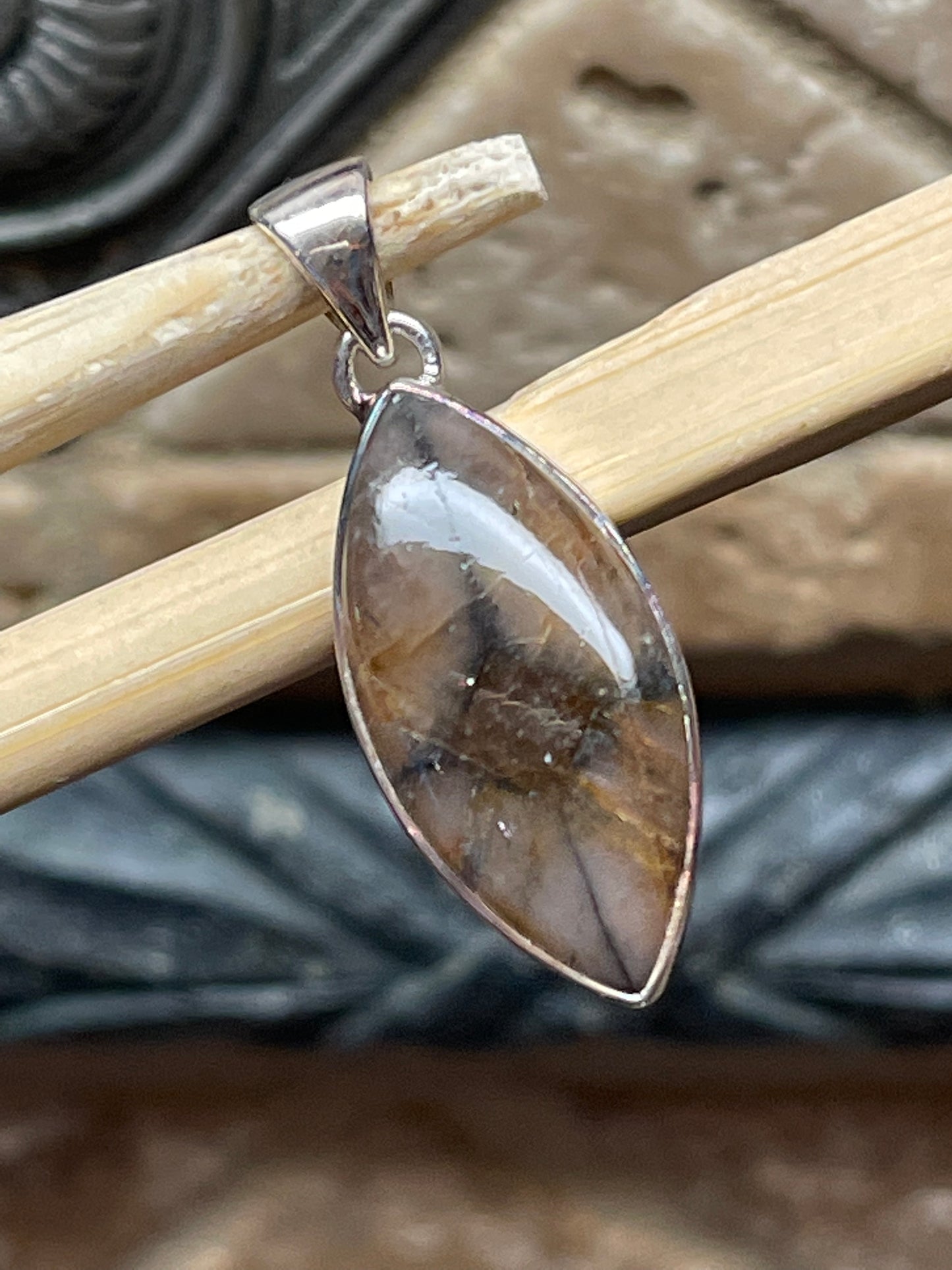 Natural Chiastolite 925 Solid Sterling Silver Pendant 30mm - Natural Rocks by Kala