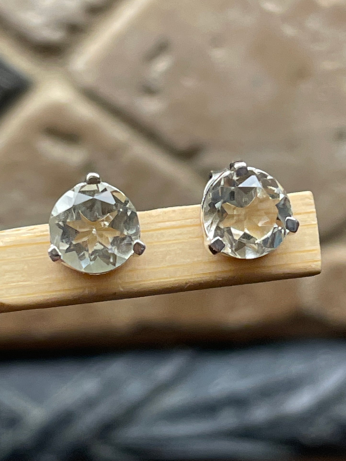 Natural 2ct Green Amethyst 925 Solid Sterling Silver Earrings 7mm - Natural Rocks by Kala