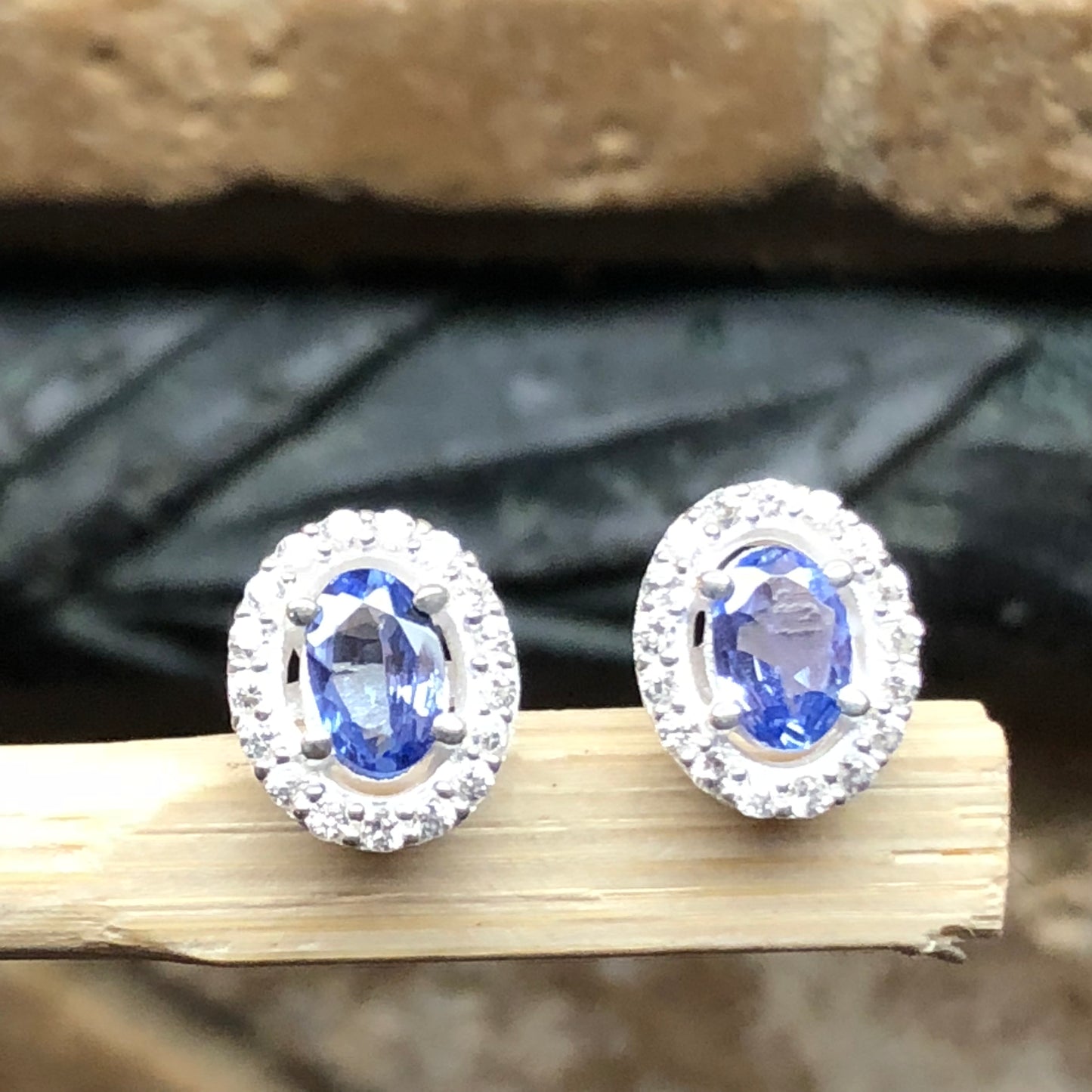 Natural Blue Tanzanite 925 Solid Sterling Silver Earrings 10mm - Natural Rocks by Kala