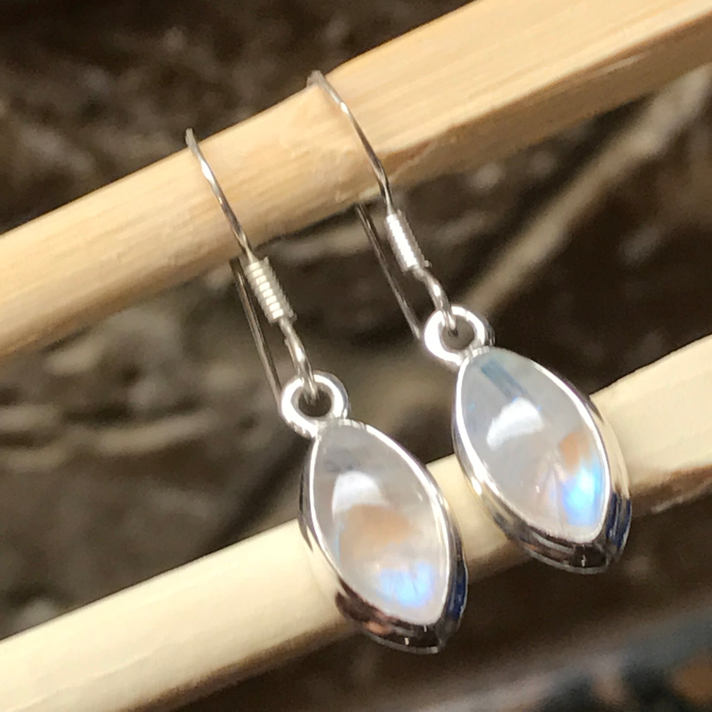 Natural Rainbow Moonstone 925 Solid Sterling Silver Earrings 30mm - Natural Rocks by Kala