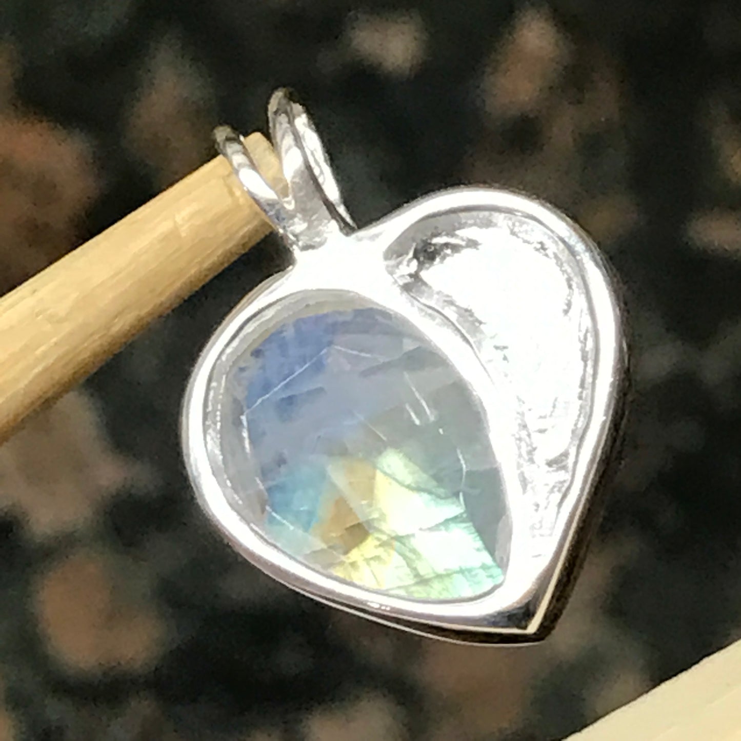 Natural Rainbow Moonstone 925 Solid Sterling Silver Heart Pendant 20mm - Natural Rocks by Kala