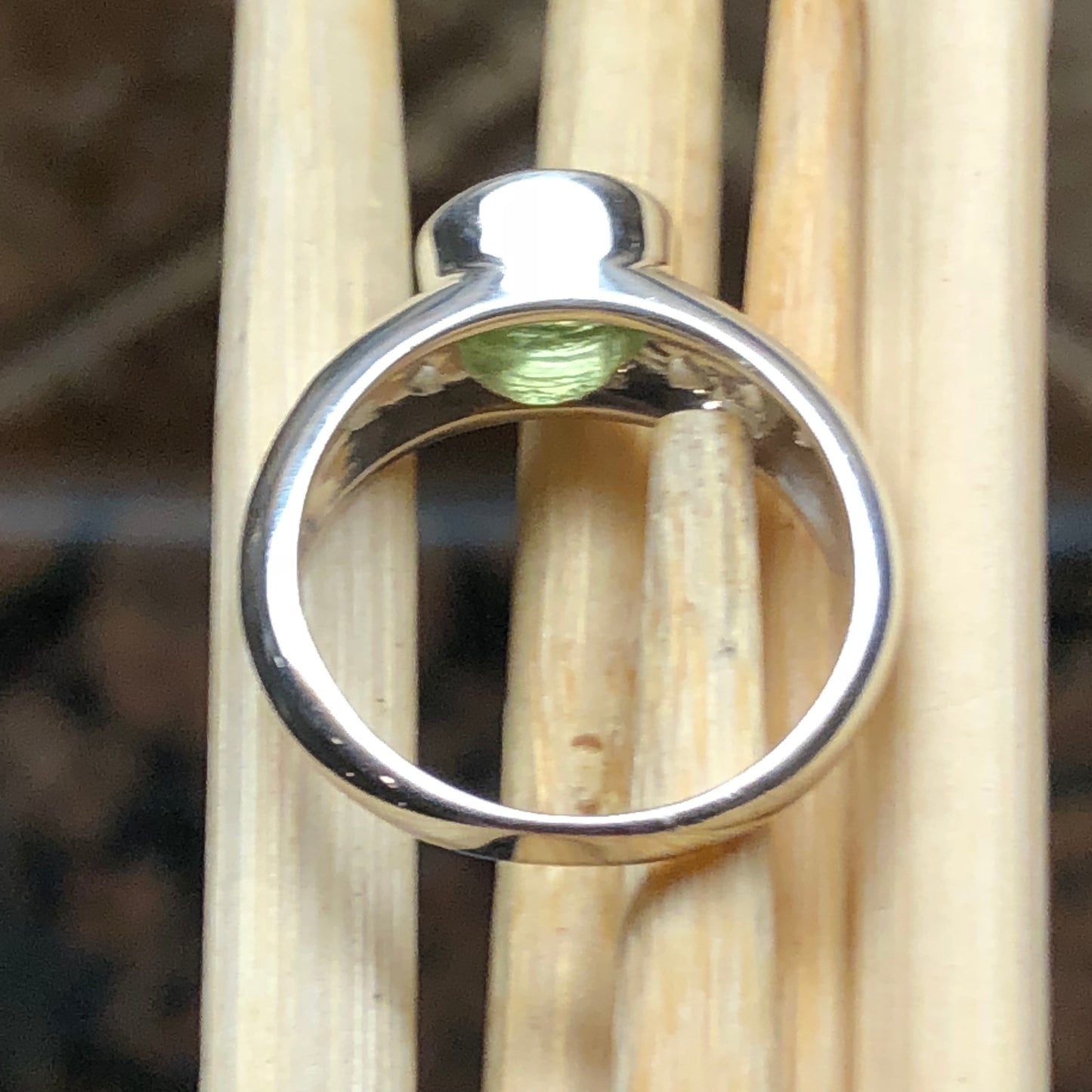 Natural 1.25ct Peridot 925 Solid Sterling Silver Engagement Ring Size 6, 7, 8, 9 - Natural Rocks by Kala