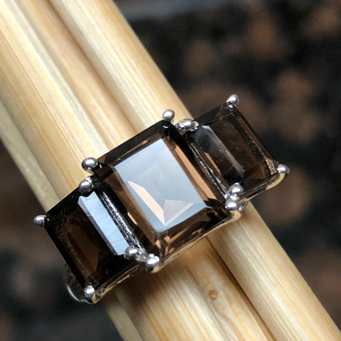 Genuine 4ct Smoky Topaz 925 Solid Sterling Silver Ring Size 6, 9 - Natural Rocks by Kala