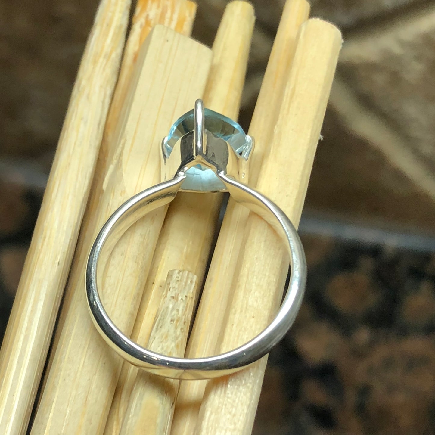 Genuine 1ct Blue Topaz 925 Solid Sterling Silver Engagement Ring Size 6, 7, 8 - Natural Rocks by Kala