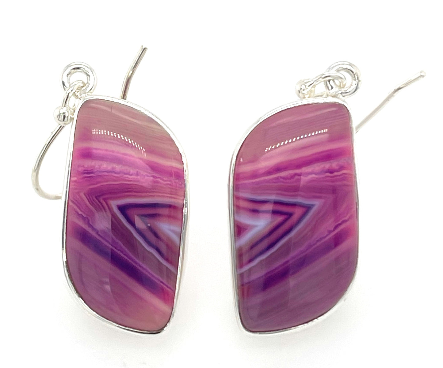 Natural Pink Lace Agate 925 Solid Sterling Silver Earrings 40mm - Natural Rocks by Kala