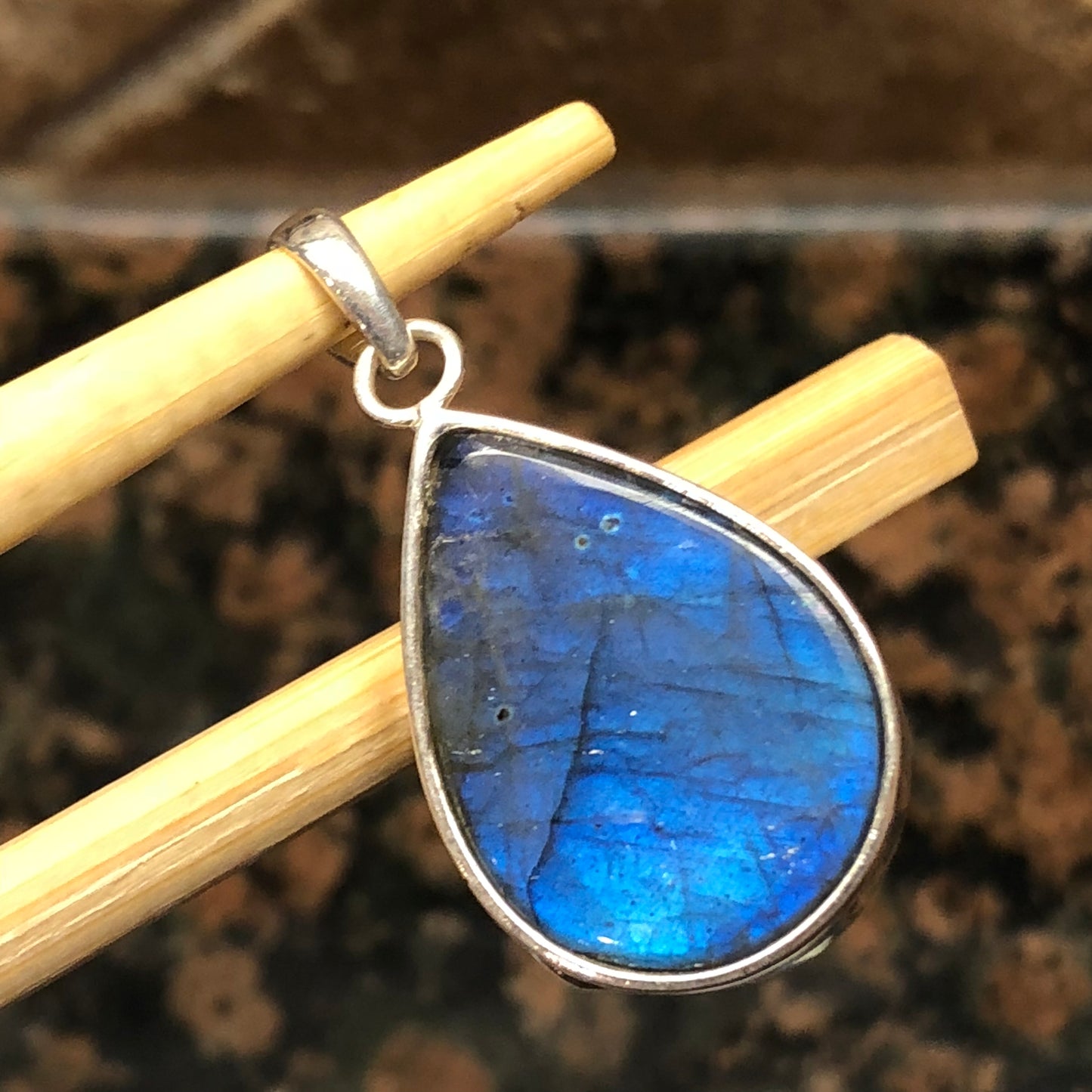 Natural Blue Labradorite, Moonstone 925 Sterling Silver Pendant 35mm - Natural Rocks by Kala