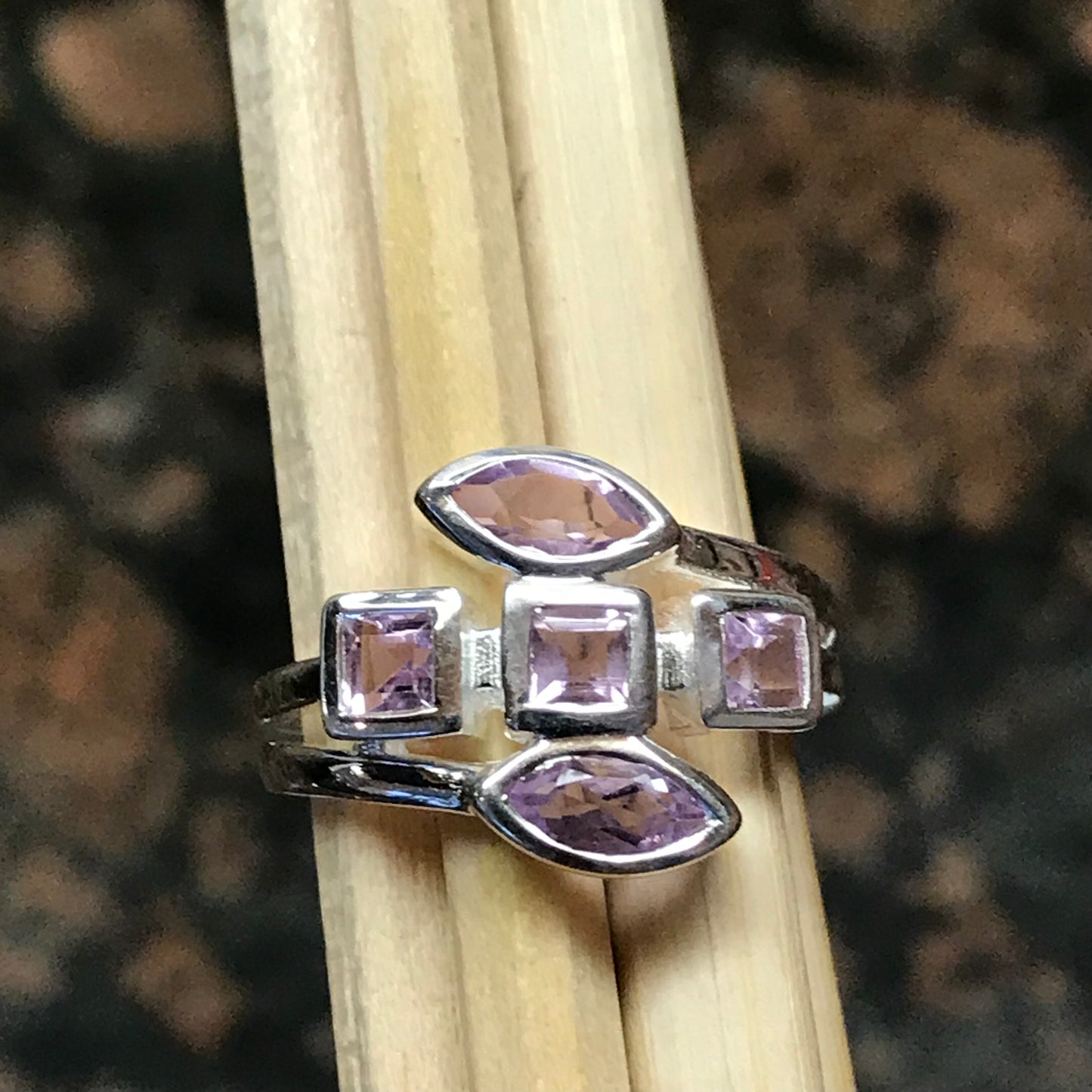 Natural 2ct Purple Amethyst 925 Solid Sterling Silver Ring Size 6, 7, 8 - Natural Rocks by Kala
